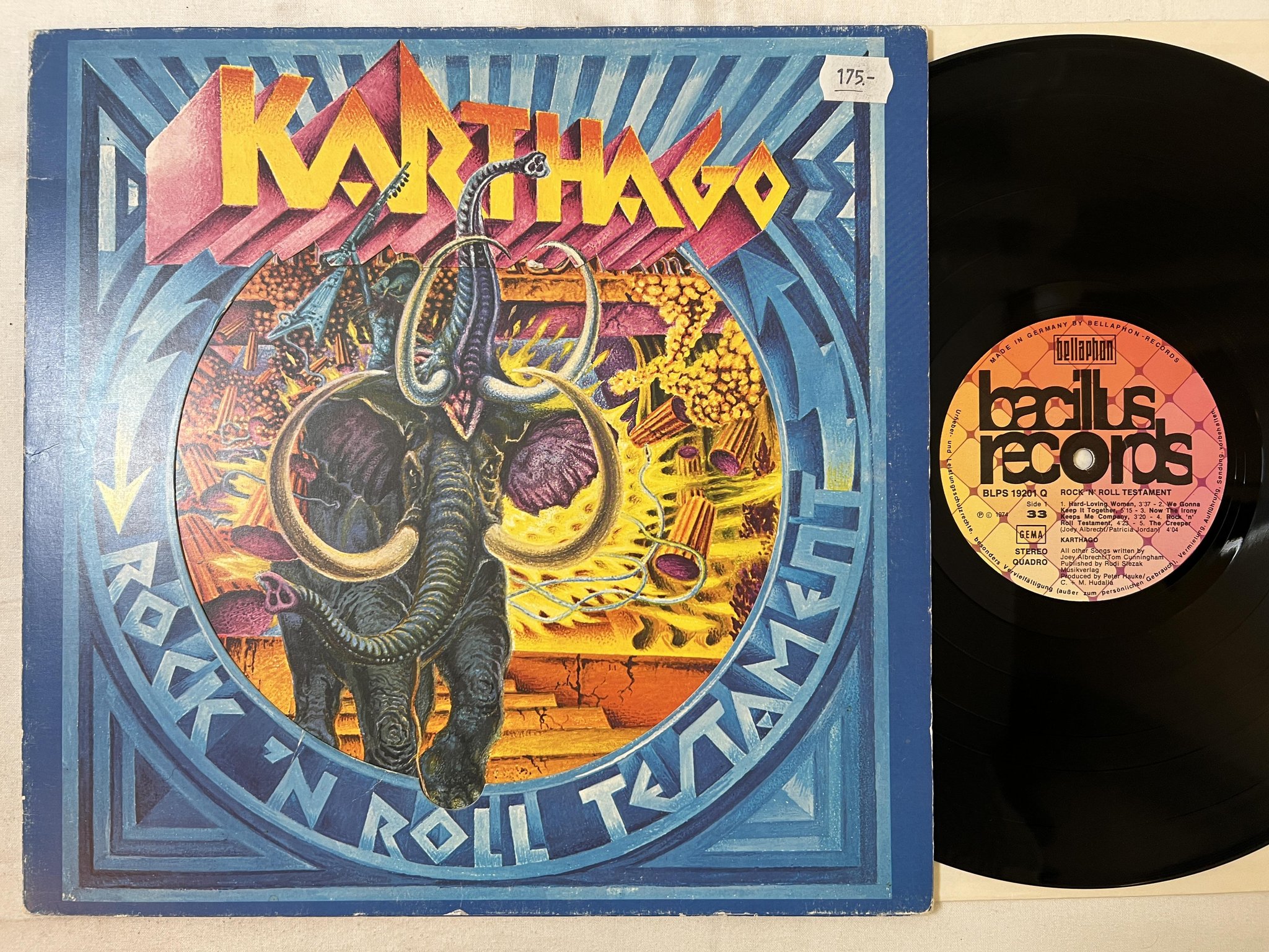 Omslagsbild för skivan KARTHAGO rock n roll testament LP -74 Ger BACILLUS BLPS 19201 Q
