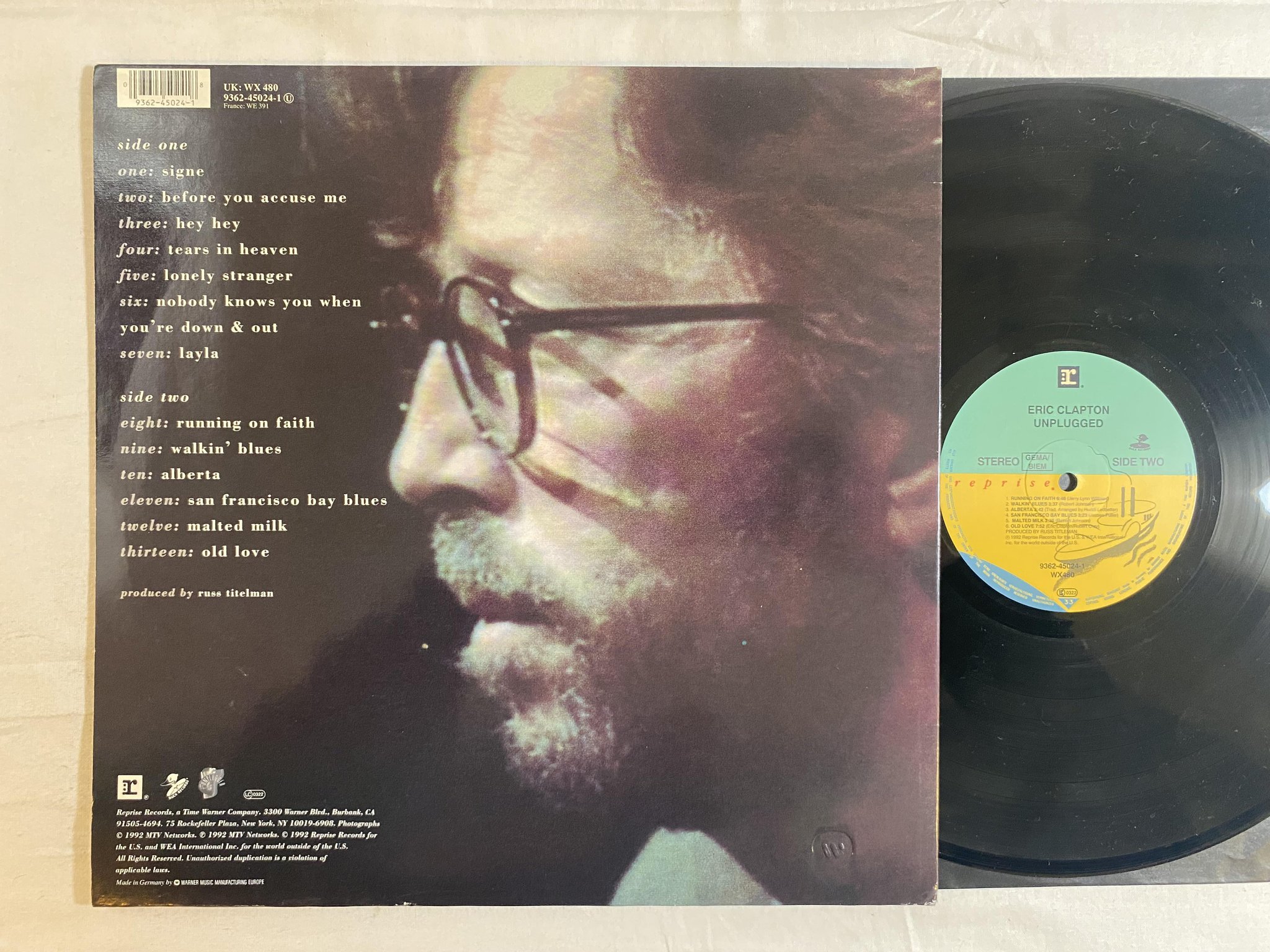 Omslagsbild för skivan ERIC CLAPTON uplugged LP -92 REPRISE 9362-45024-1 *** Layla ***