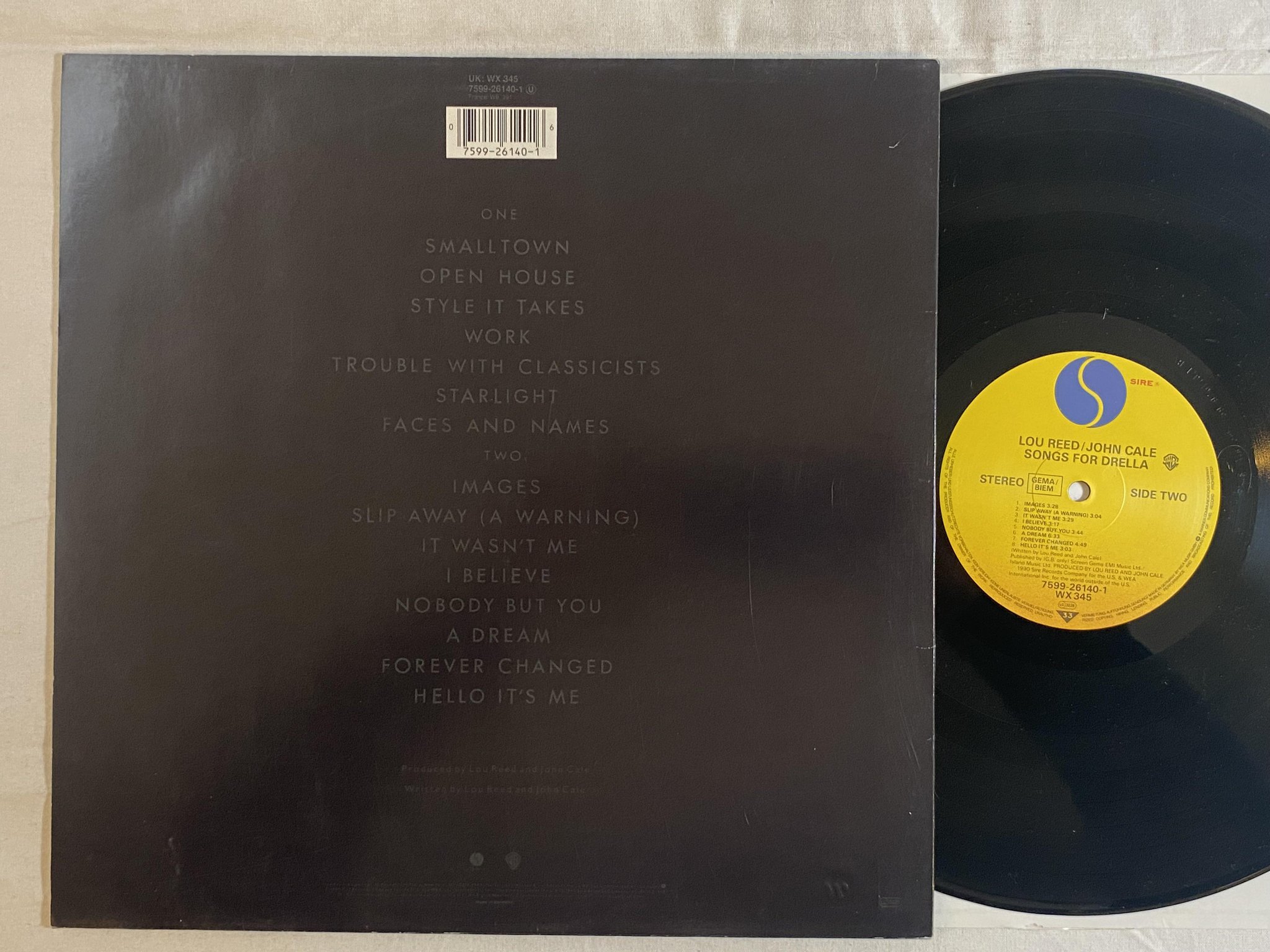 Omslagsbild för skivan LOU REED / JOHN CALE songs for drella LP -80 SIRE 7599 26140 1