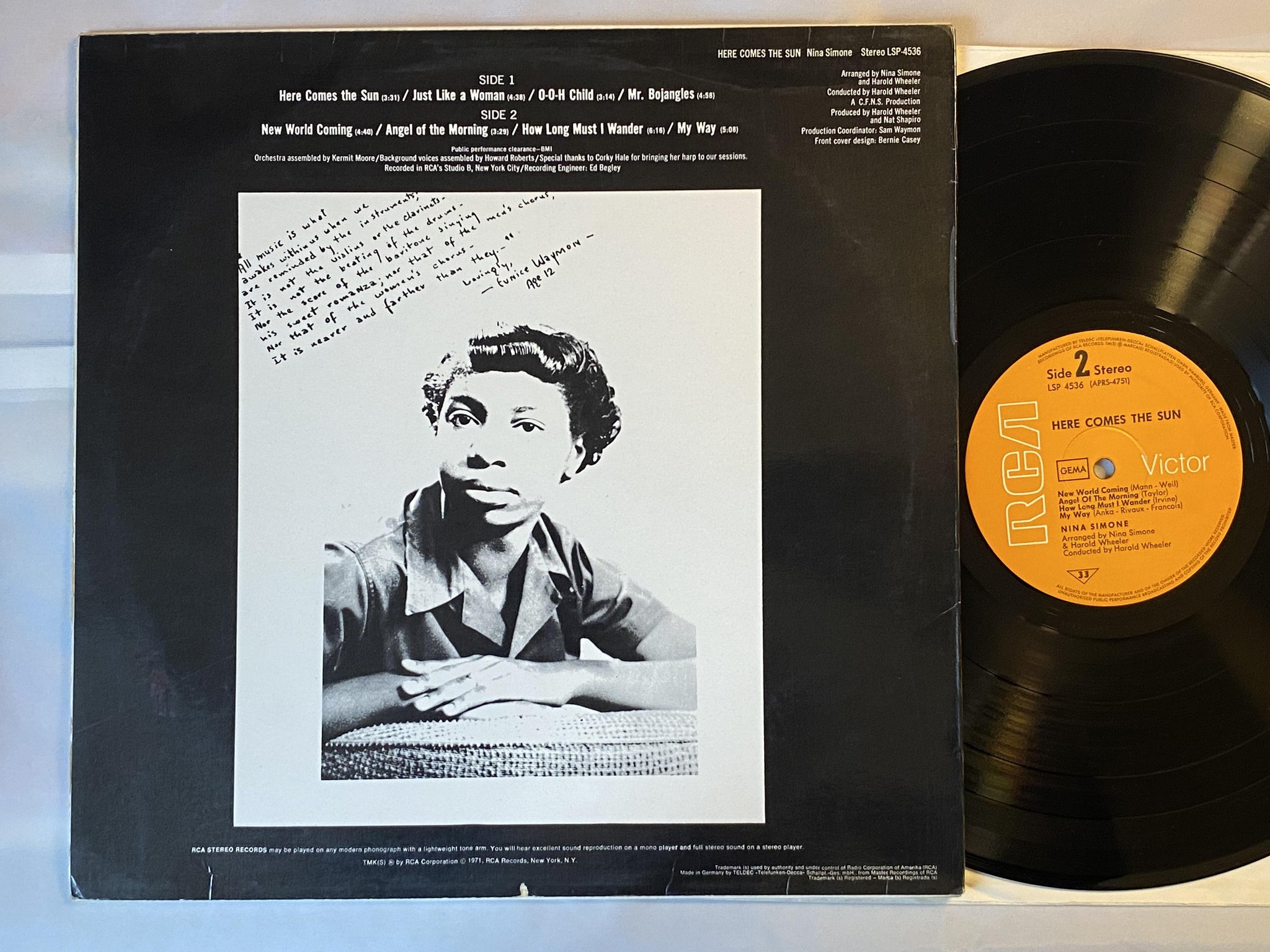 Omslagsbild för skivan NINA SIMONE hee comes the sun LP -71 Ger RCA Victor LSP-4536