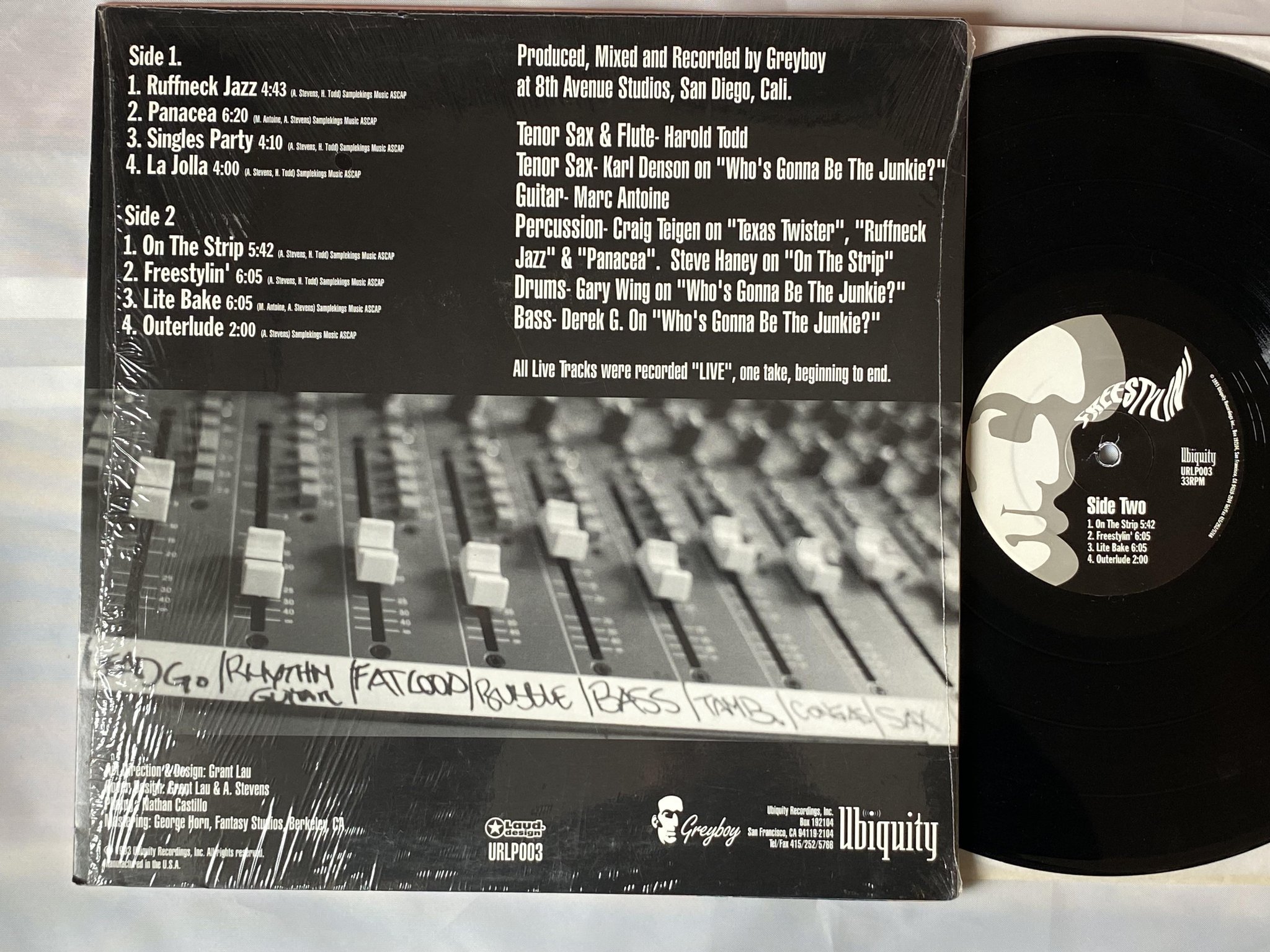 Omslagsbild för skivan GREYBOY Freestylin' LP -93 US UBIQUITY URLP003 ** BREAKBEAT JAZZ **