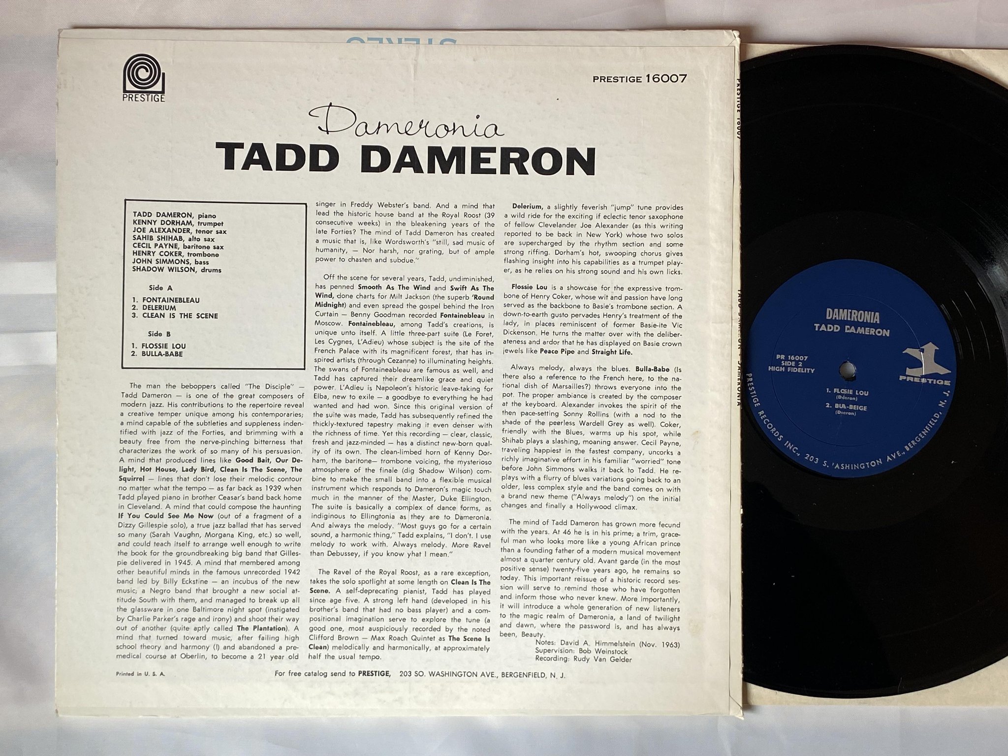 Omslagsbild för skivan TADD DANERON dameronia LP -63/64 US PRESTIGE PR 16007