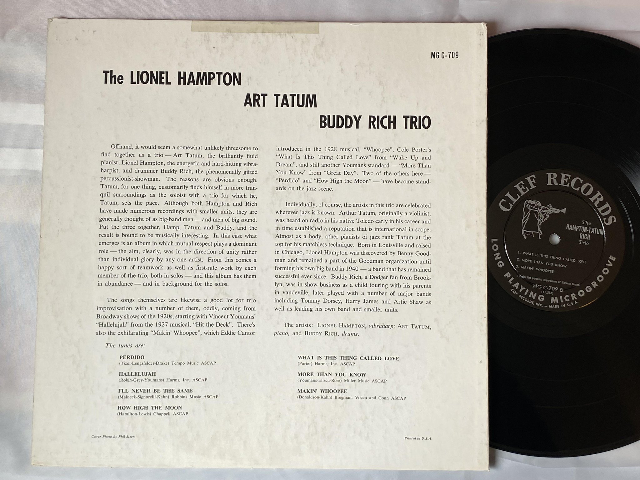 Omslagsbild för skivan THE HAMPTON TAUTUM RICH TRIO s/t LP -56 US CLEF MG C-709 OG DG