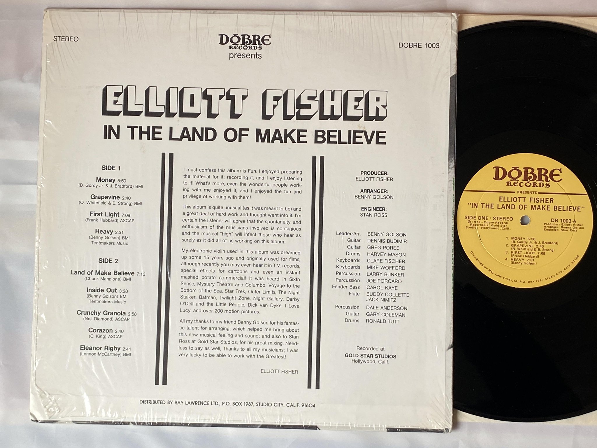 Omslagsbild för skivan ELLIOTT FISHER in the land of make believe LP -76 US DOBRE DR 1003