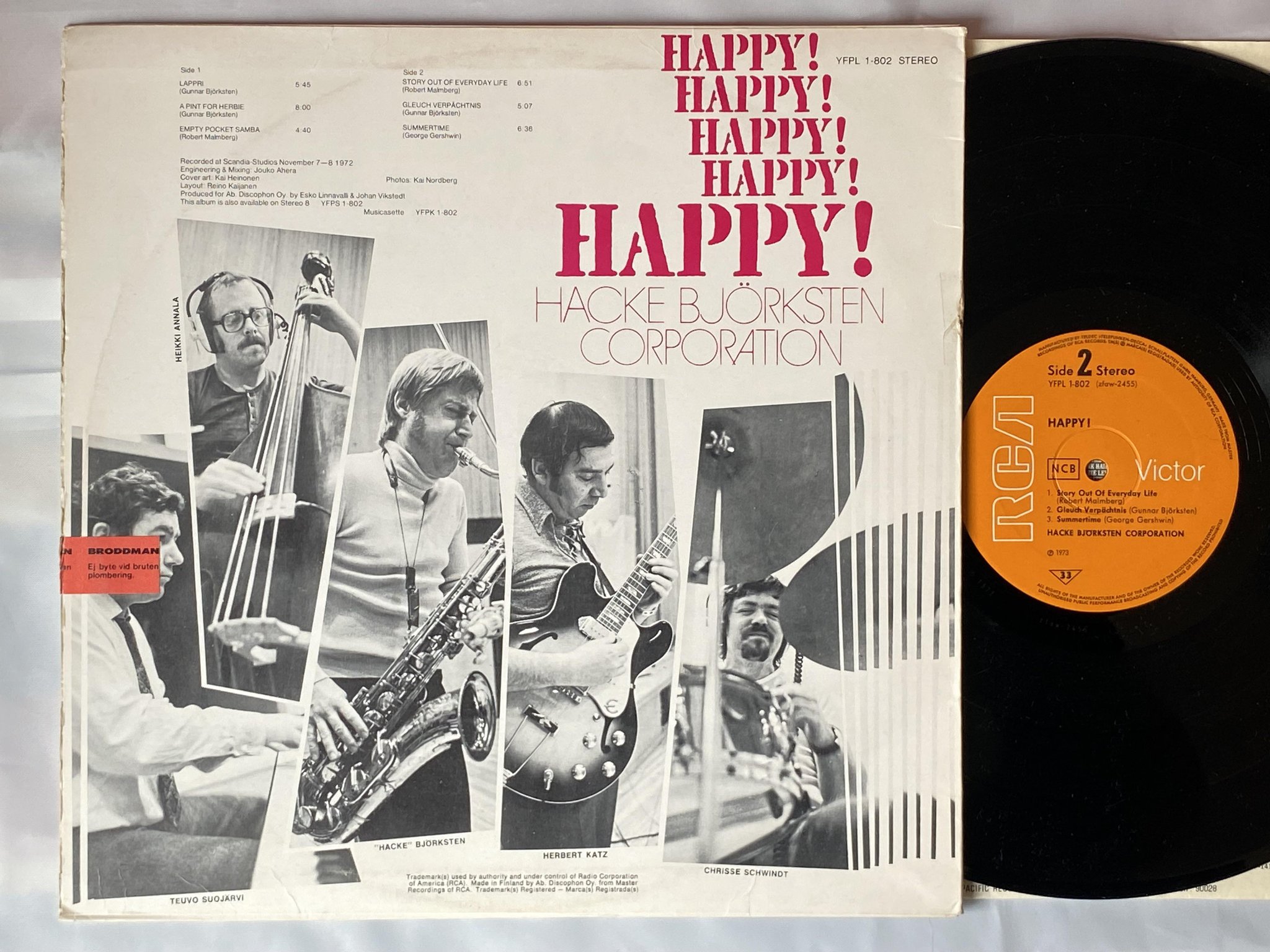 Omslagsbild för skivan HACKE BJÖRKSTEN CORPORATION happy! LP -73 Ger RCA YFPL-1-802