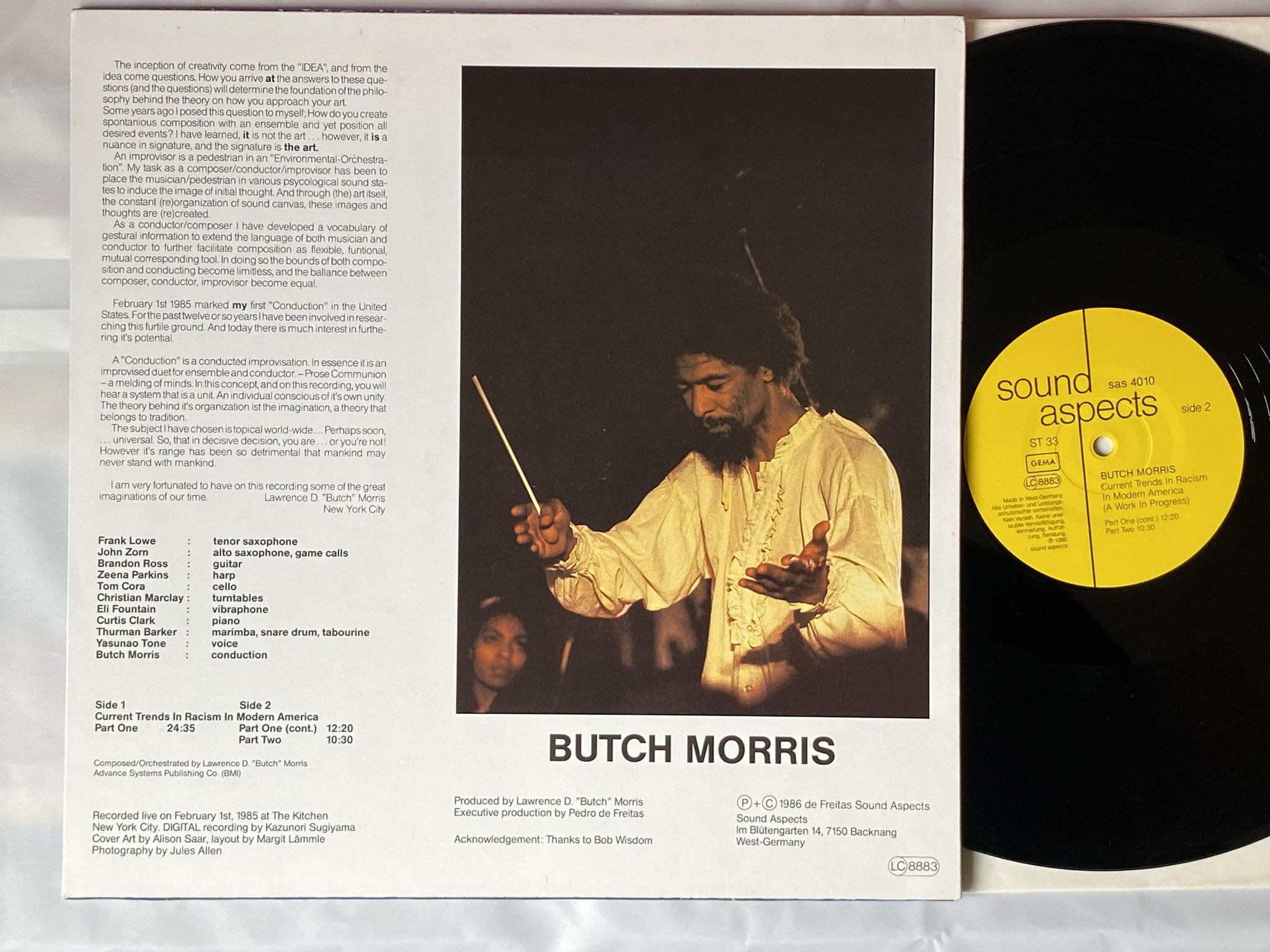 Omslagsbild för skivan BUTCH MORRIS Current Trends In Racism In Modern America LP 86 Ger SAOUND ASPECTS