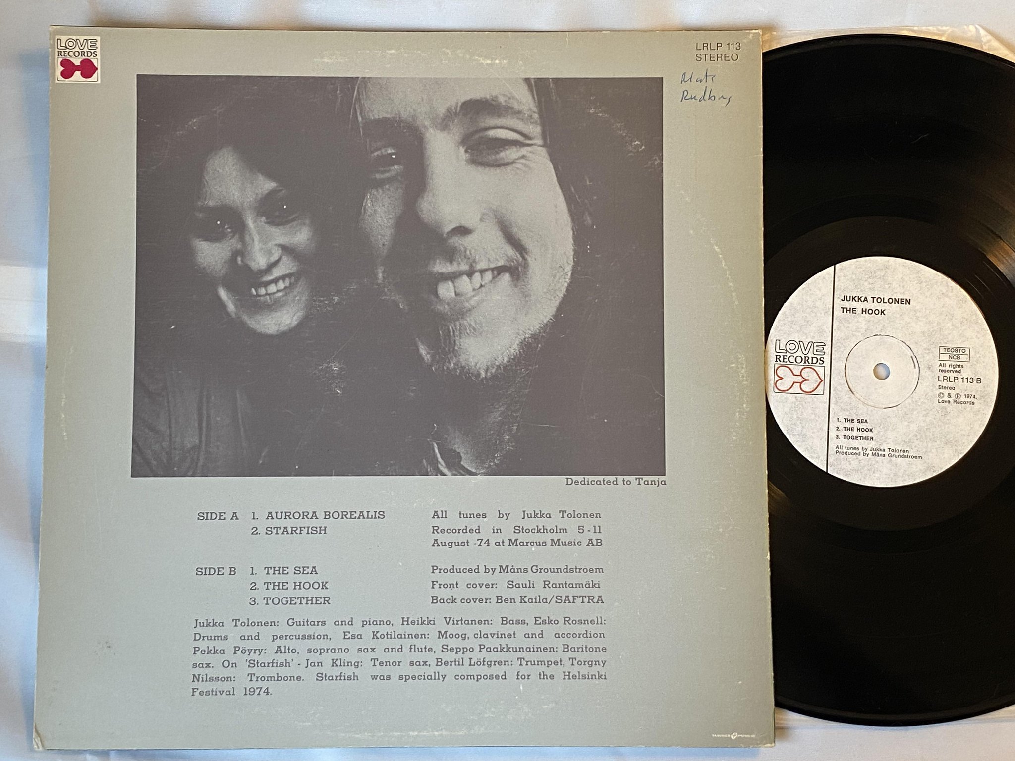 Omslagsbild för skivan JUKKA TOLONEN the hook LP -74 Finland LOVE LRLP 113 *** FUSION PROG ***