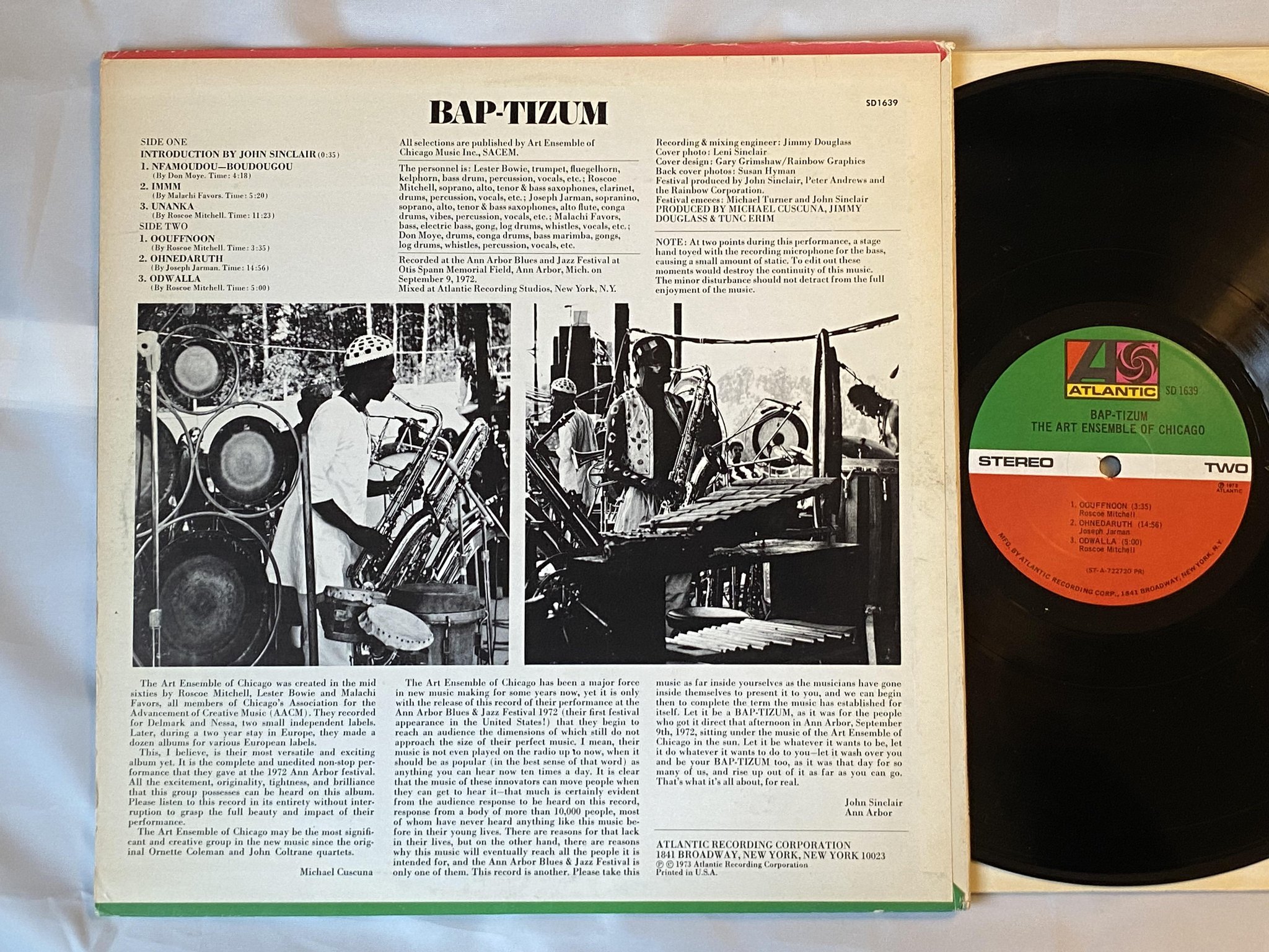 Omslagsbild för skivan ART ENSEMBLE OF CHICAGO bap-tizum LP -73 US ATLANTIC SD 1639