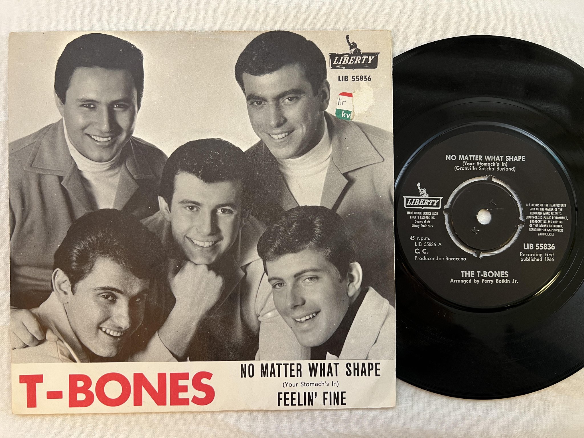 Omslagsbild för skivan THE T-BONES no matter what shape 7" -66 Swe LIBERTY LIB 55836Z