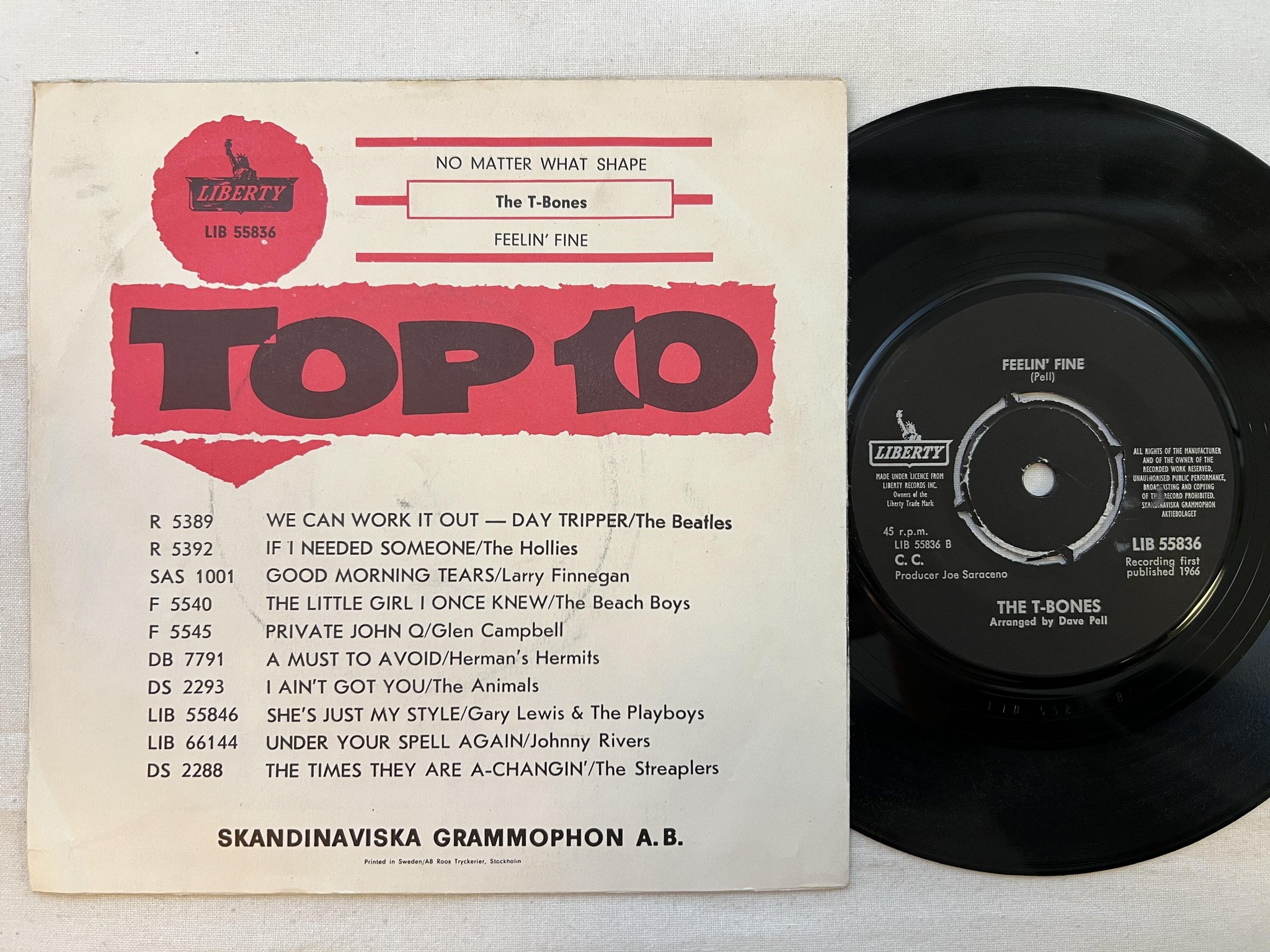 Omslagsbild för skivan THE T-BONES no matter what shape 7" -66 Swe LIBERTY LIB 55836Z