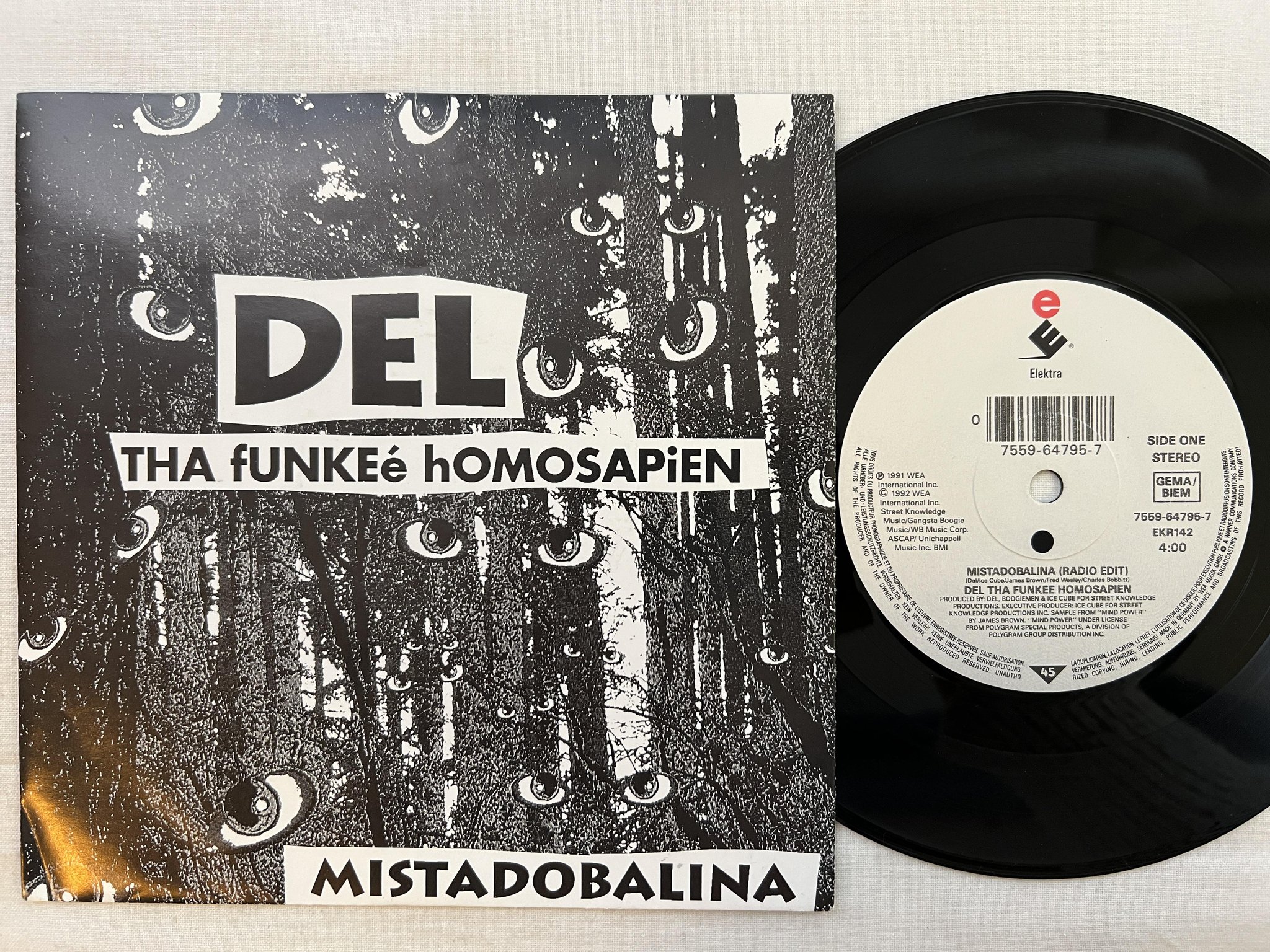 Omslagsbild för skivan DEL THA FUNKEE HOMOSAPIEN mistadobalina 7" -92 ELEKTRA 7559-64795-7
