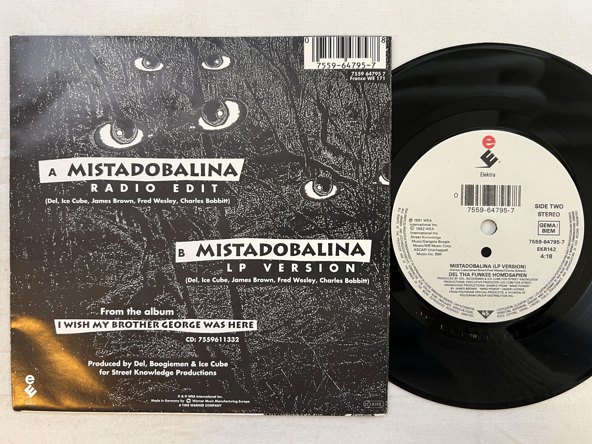 Omslagsbild för skivan DEL THA FUNKEE HOMOSAPIEN mistadobalina 7" -92 ELEKTRA 7559-64795-7