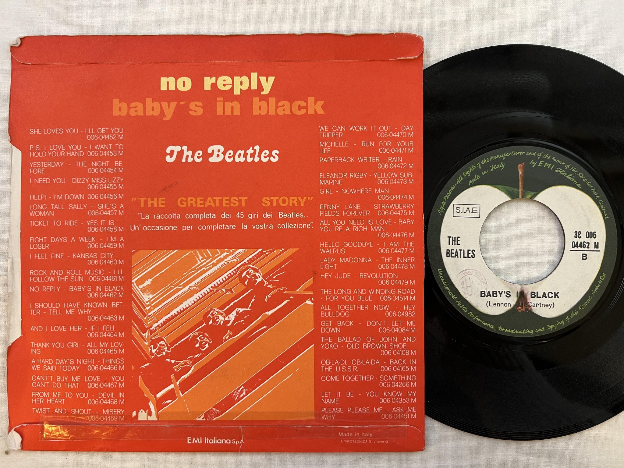 Omslagsbild för skivan THE BEATLES No Reply 7" -76 Ita APPLE 3C 006-04462