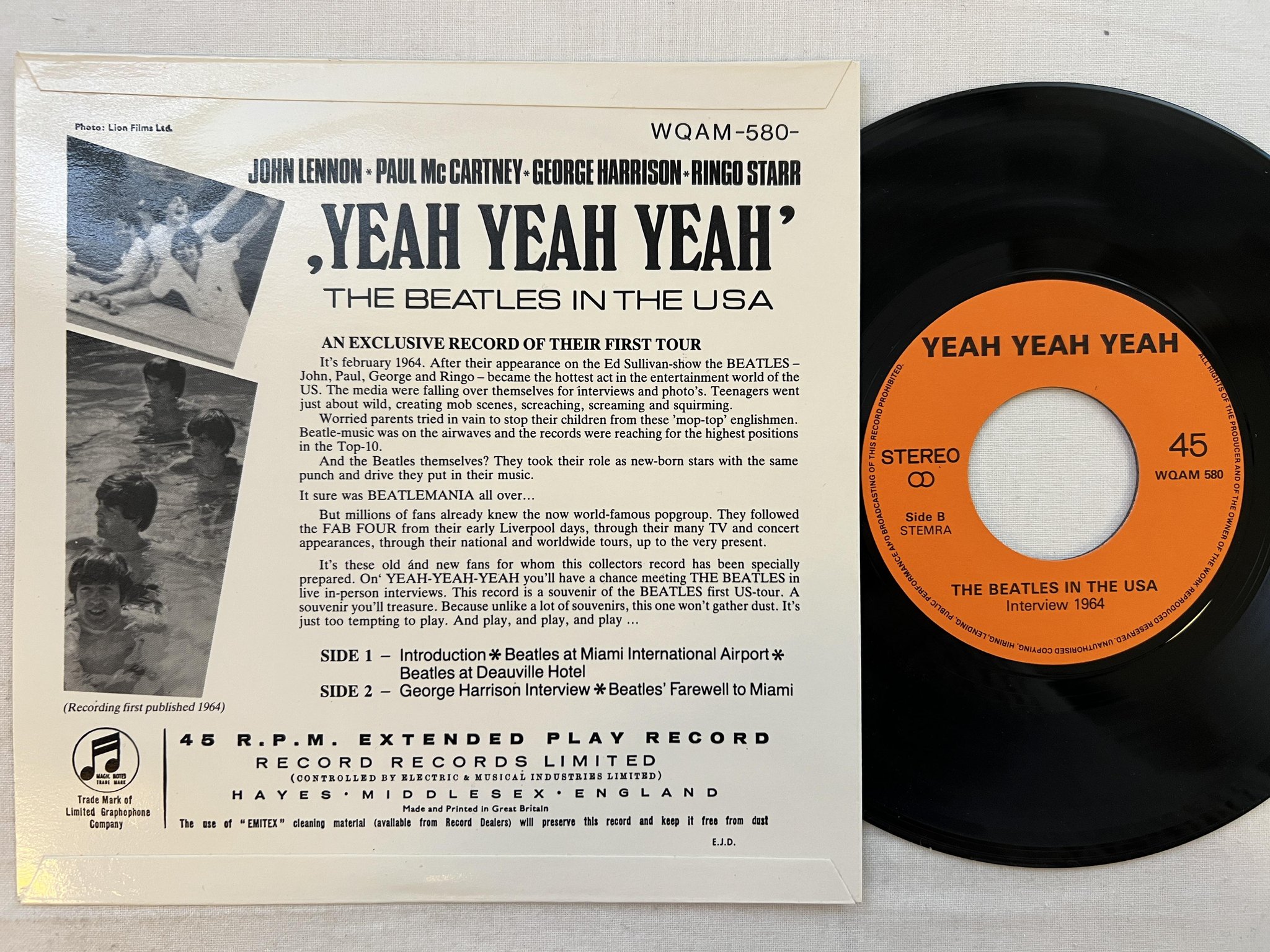 Omslagsbild för skivan THE BEATLES Yeah Yeah Yeah 7" Hol WQAM-580 *** non music ***