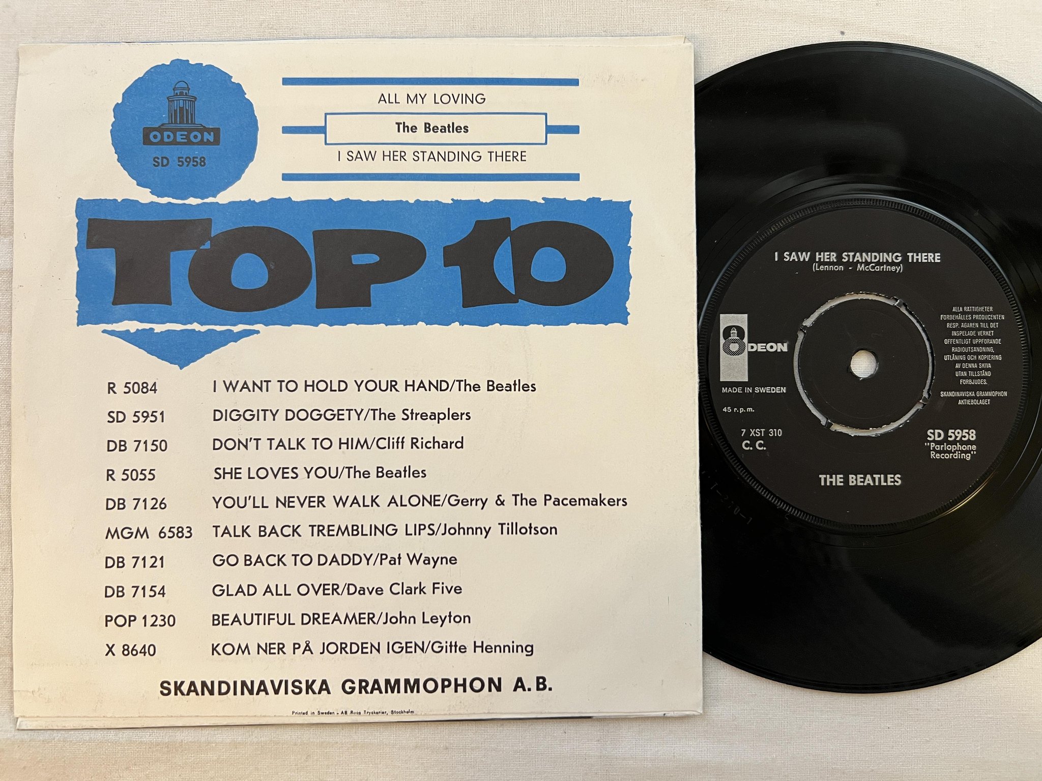 Omslagsbild för skivan THE BEATLES All My Loving 7" -64 UK ODEON SD 5958