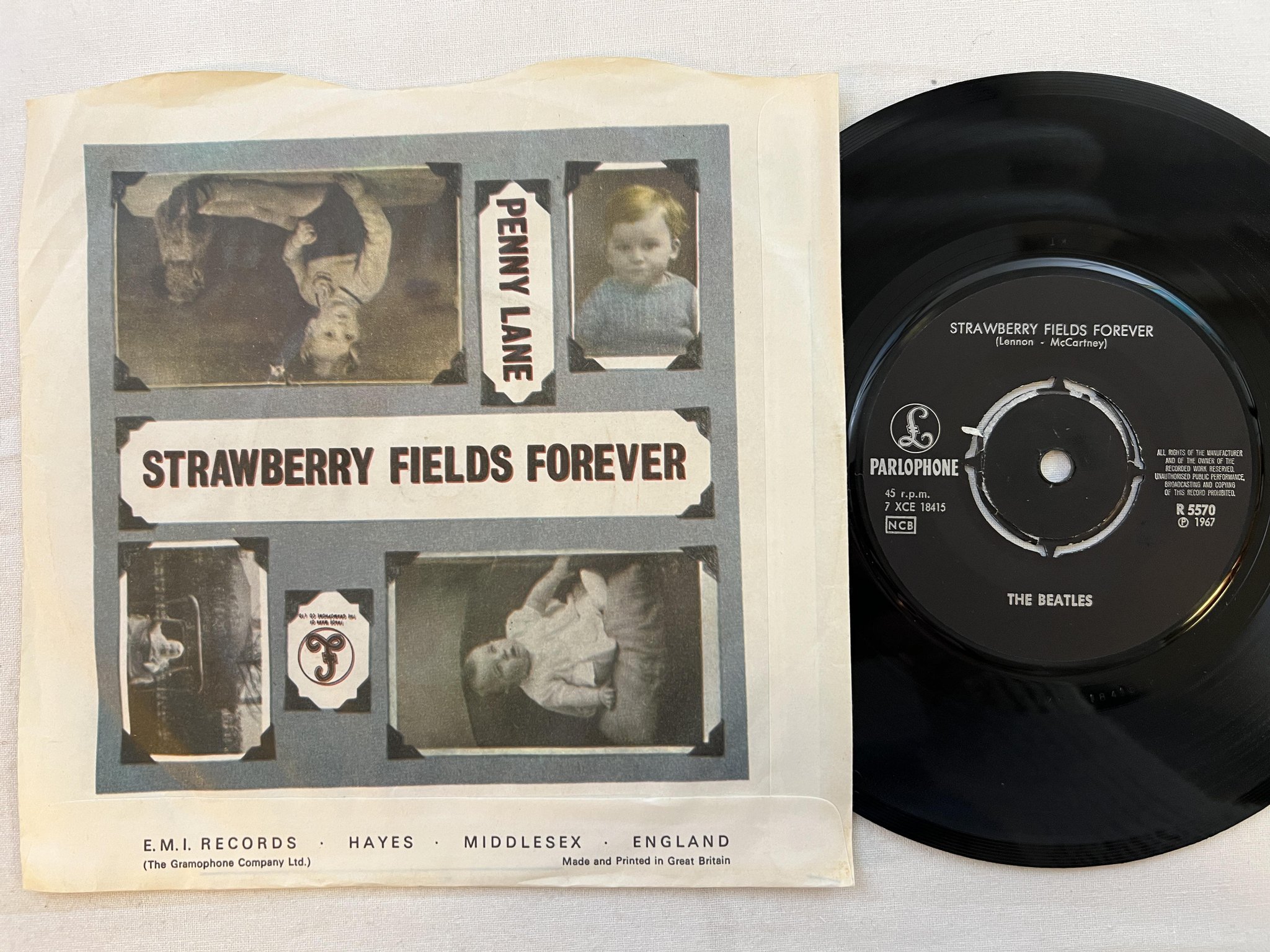 Omslagsbild för skivan THE BEATLES Strawberry Fields Forever 7" -67 Swe PARLOPHONE R 5570