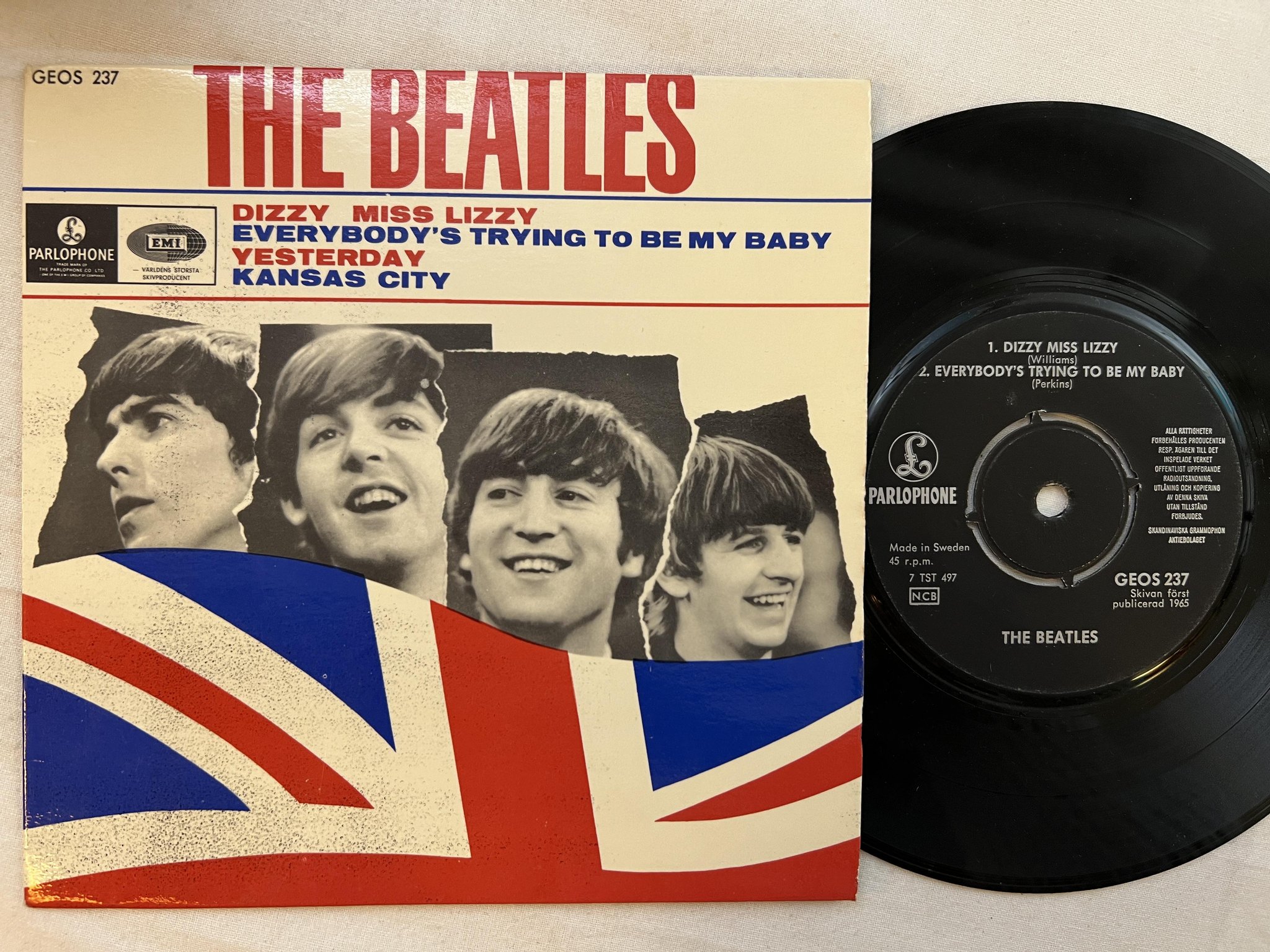 Omslagsbild för skivan THE BEATLES yesterday 7"ep -65 PARLOPHONE GEOS 237