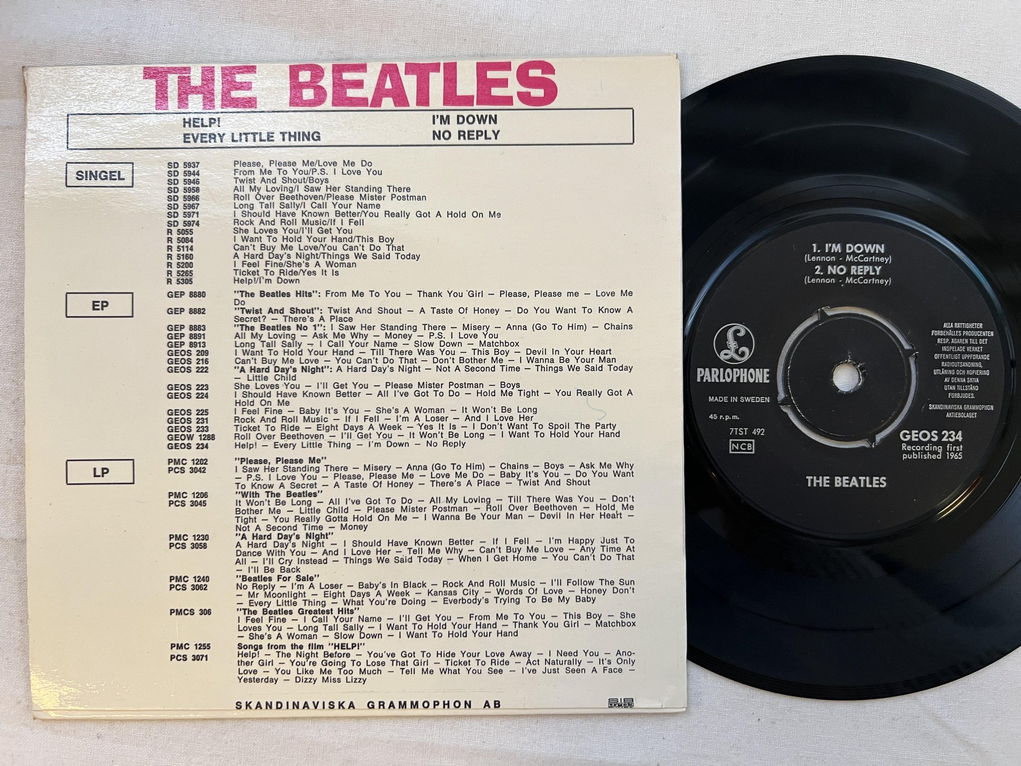 Omslagsbild för skivan THE BEATLES help! 7"ep -65 PARLOPHONE GEOS 234