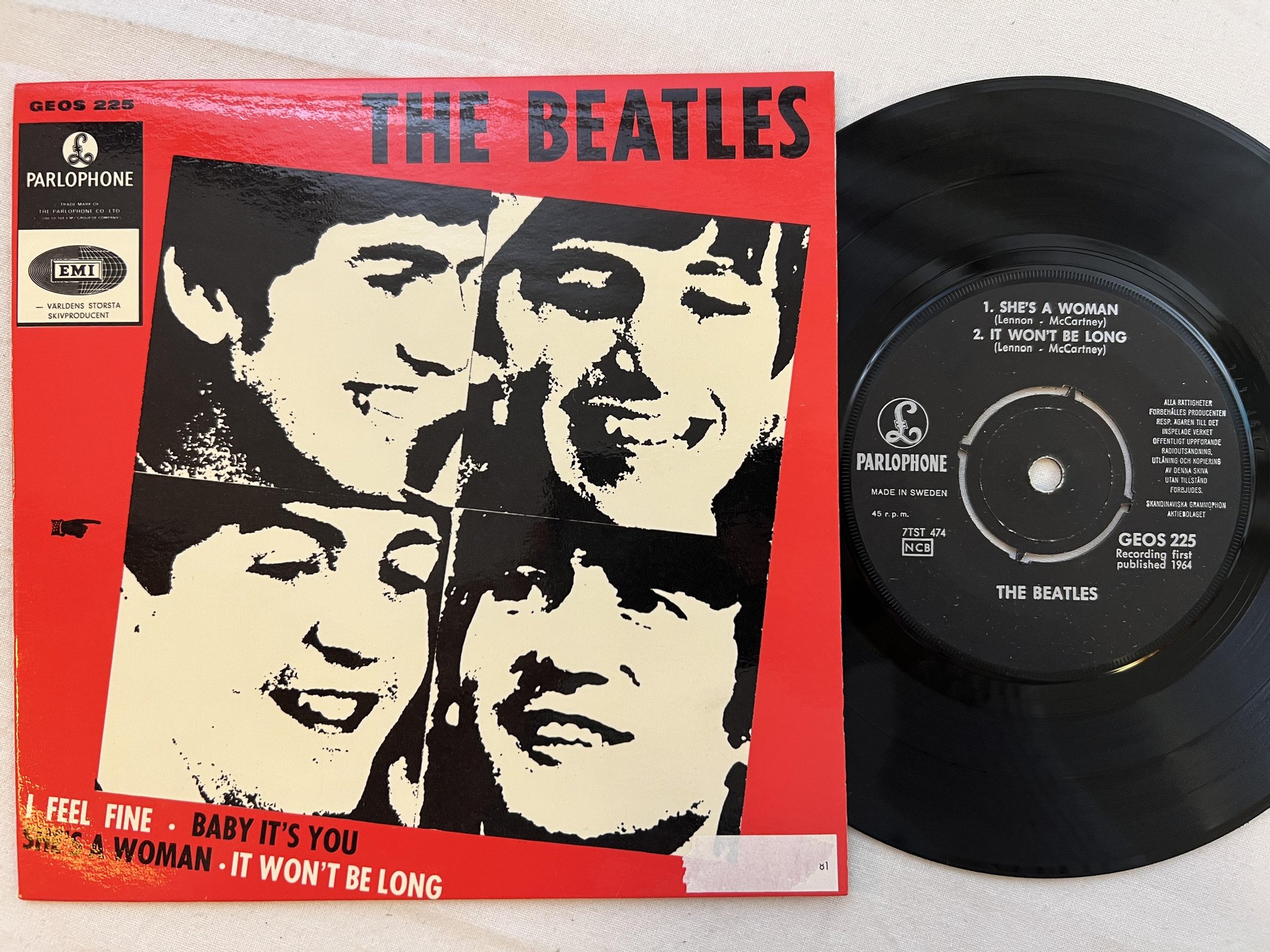 Omslagsbild för skivan THE BEATLES I feel fine 7"ep -64 PARLOPHONE GEOS 225