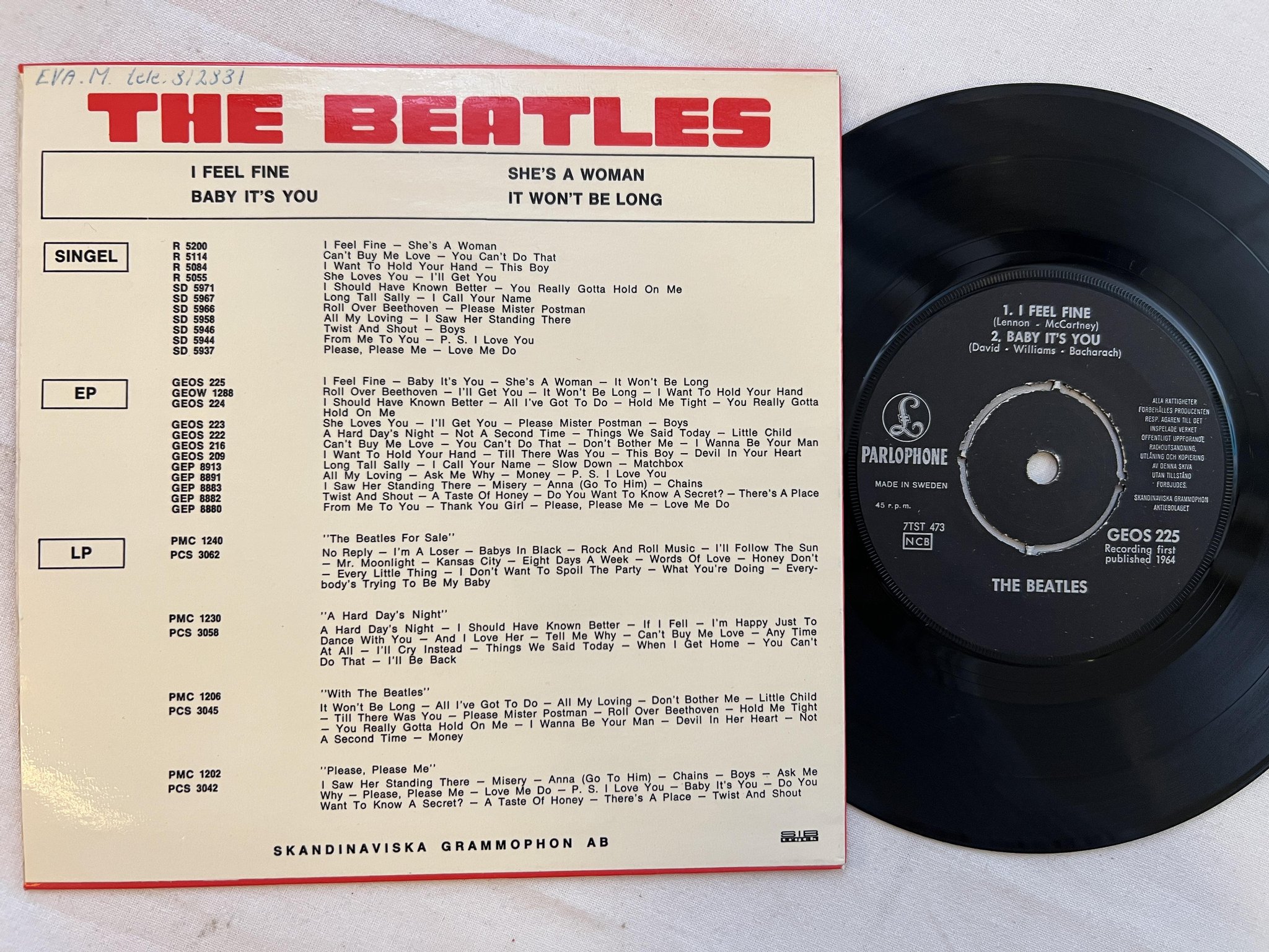 Omslagsbild för skivan THE BEATLES I feel fine 7"ep -64 PARLOPHONE GEOS 225