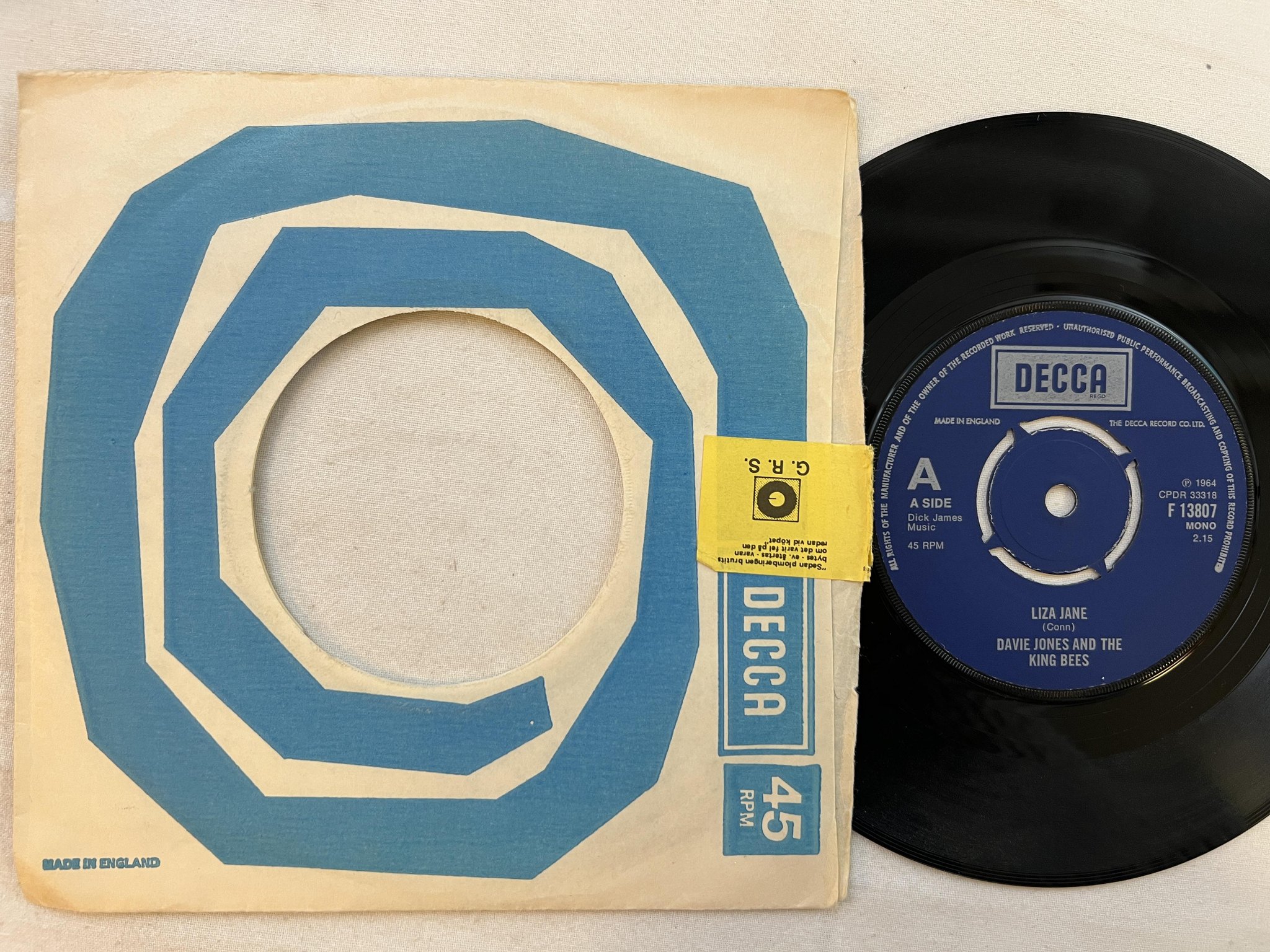 Omslagsbild för skivan DAVIE JONES AND THE KING BEES Liza Jane 7" -78 UK DECCA F 13807