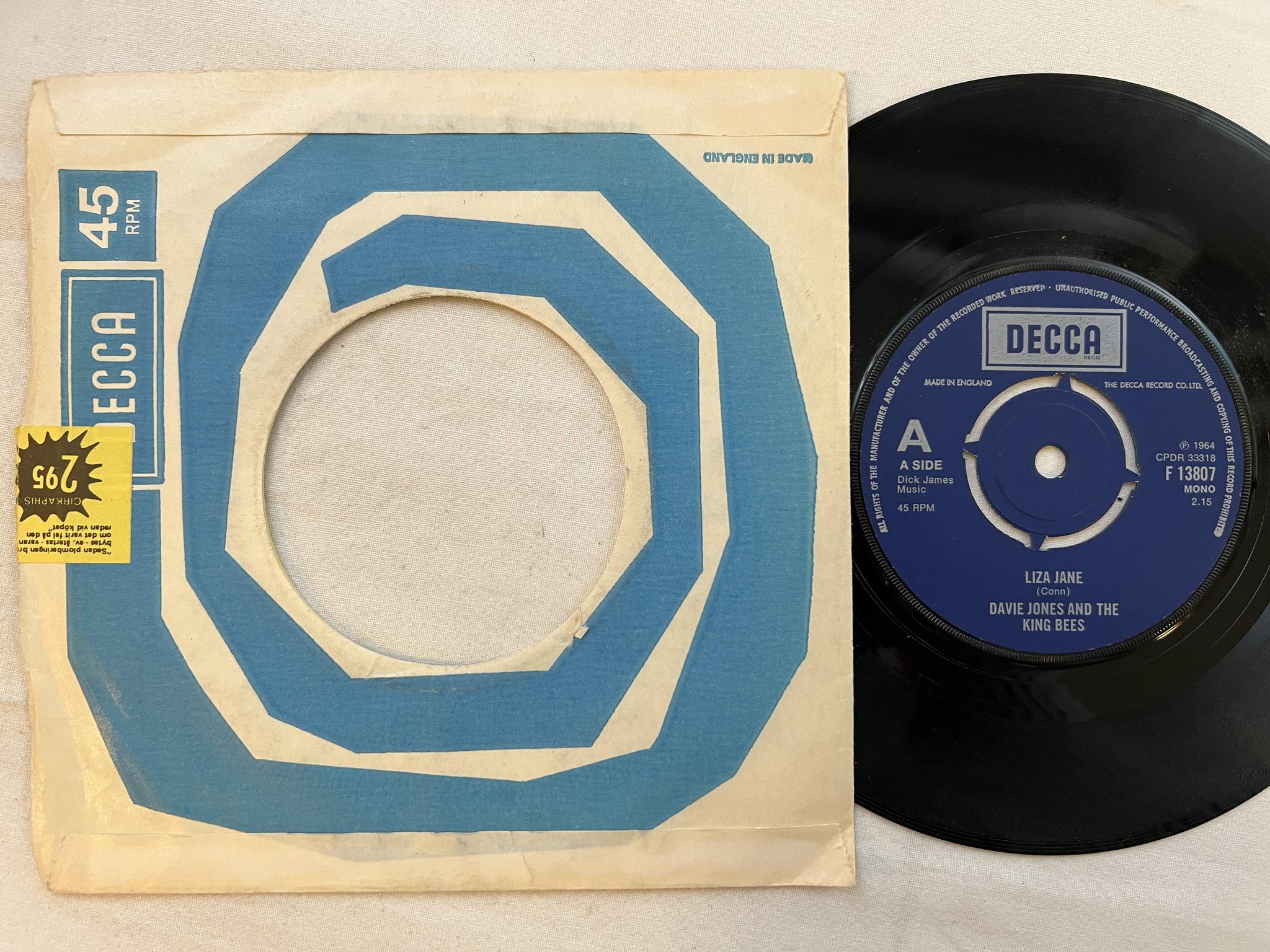Omslagsbild för skivan DAVIE JONES AND THE KING BEES Liza Jane 7" -78 UK DECCA F 13807