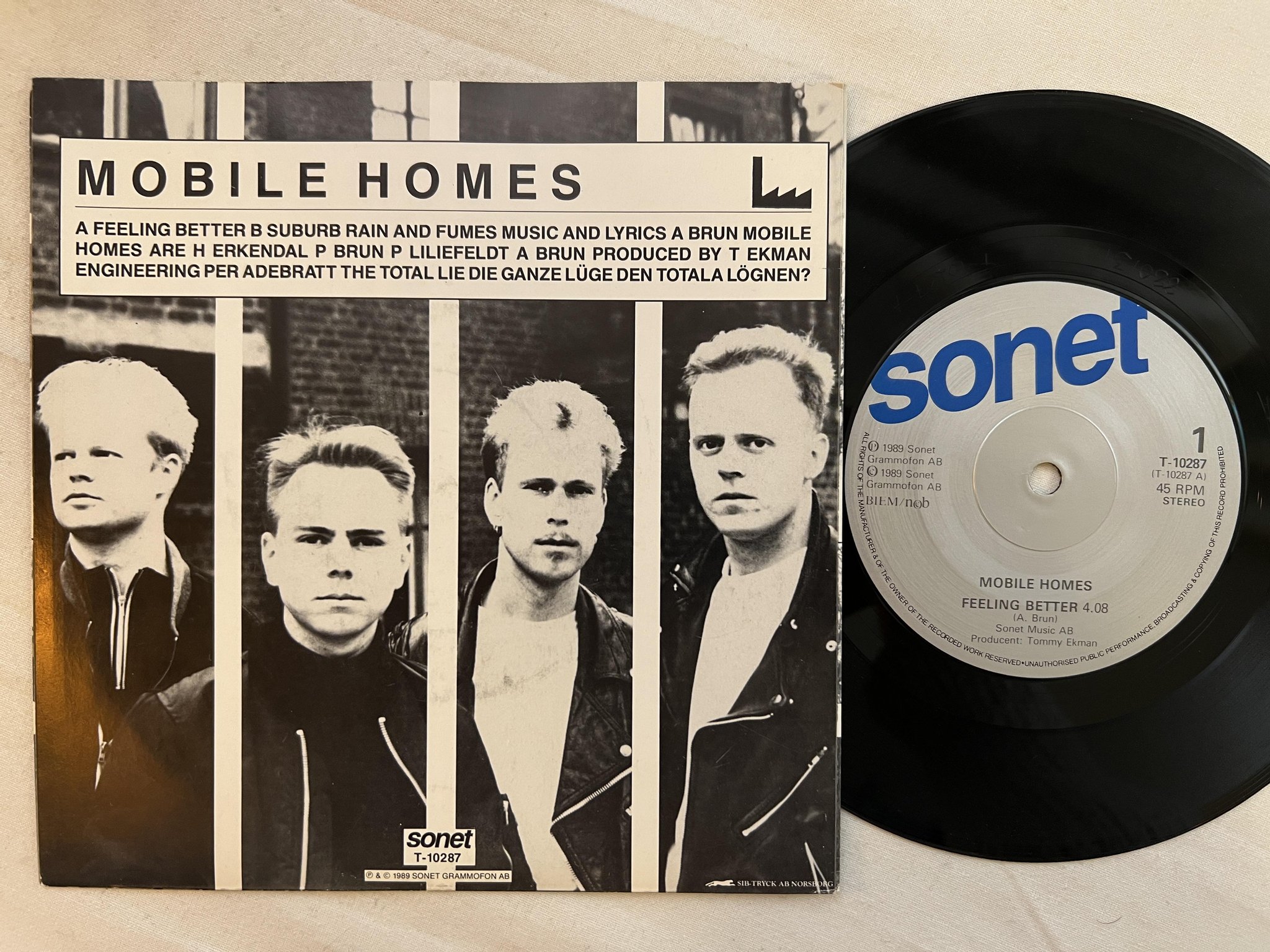 Omslagsbild för skivan MOBILE HOMES feeling better 7" -89 Swe SONET T-10287