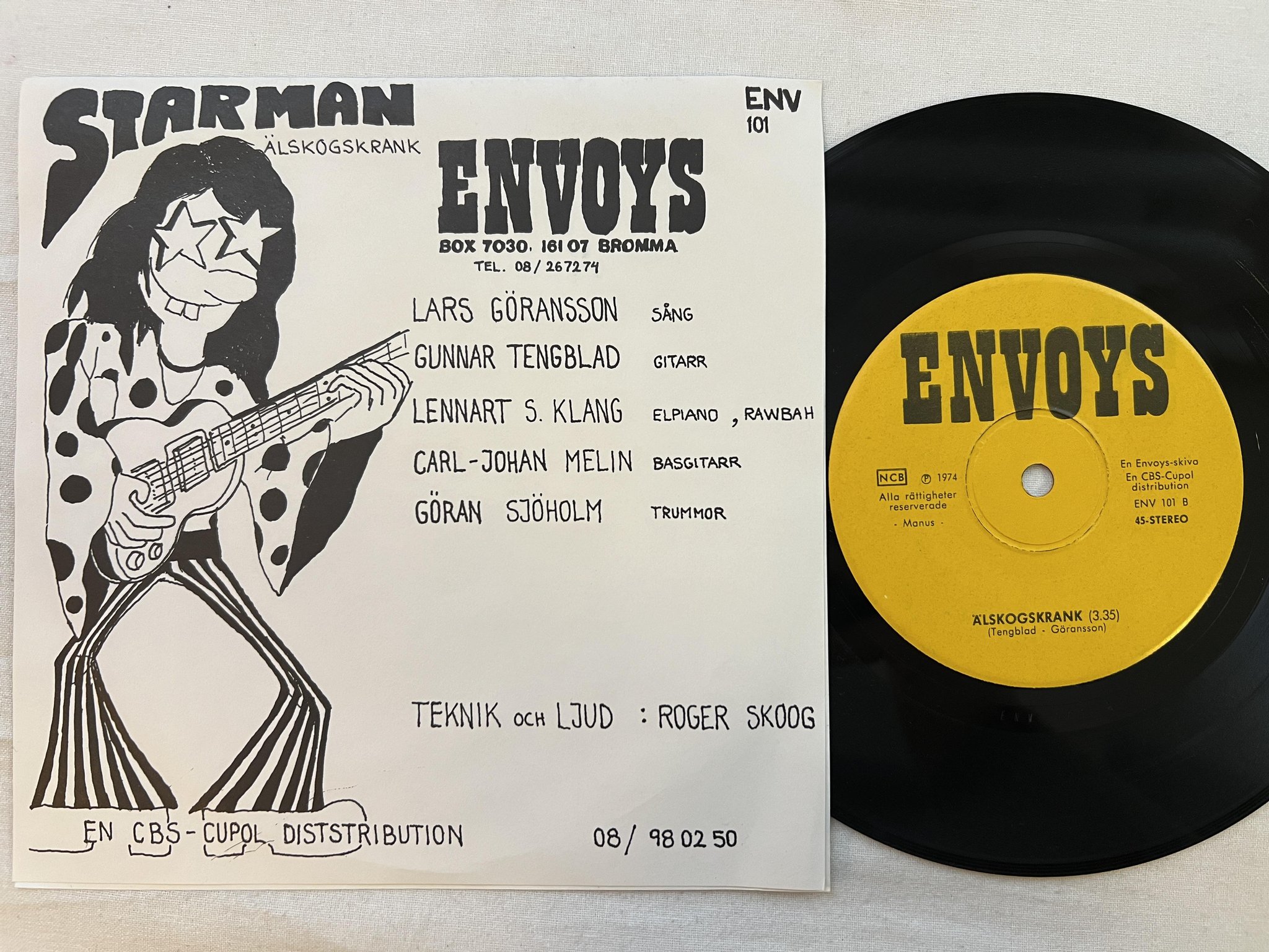 Omslagsbild för skivan ENVOYS Starman 7" -74 Swe private press ENV 101