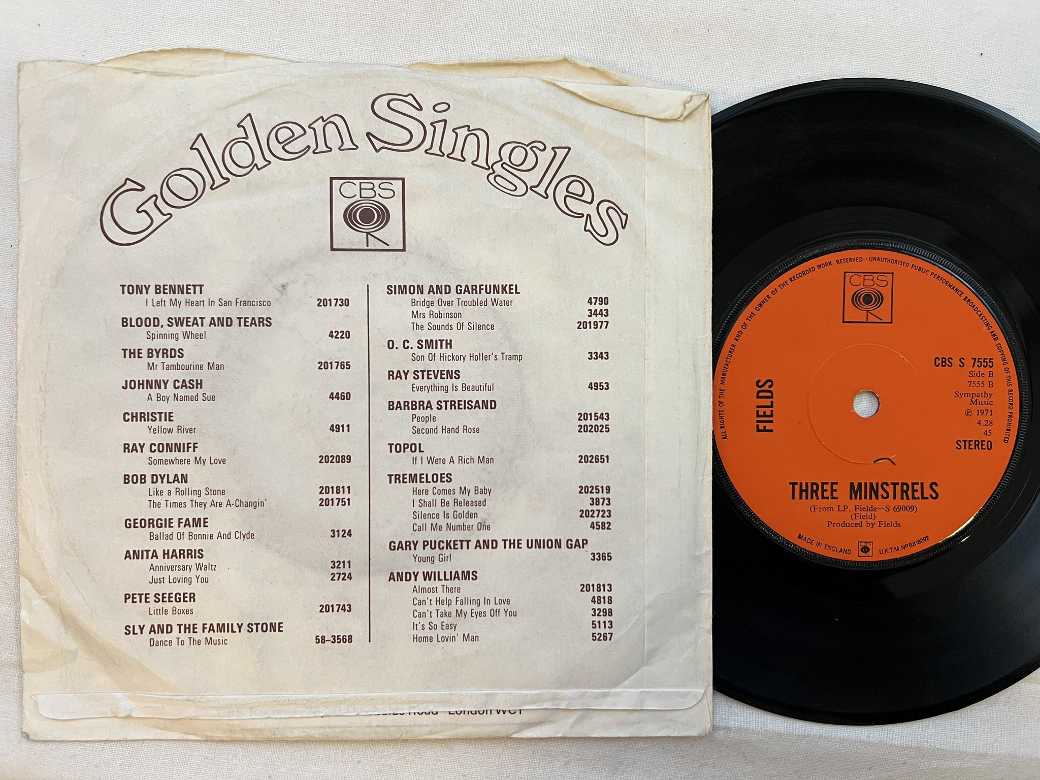 Omslagsbild för skivan FIELDS A Friend Of Mine 7" -71 UK CBS S 7555