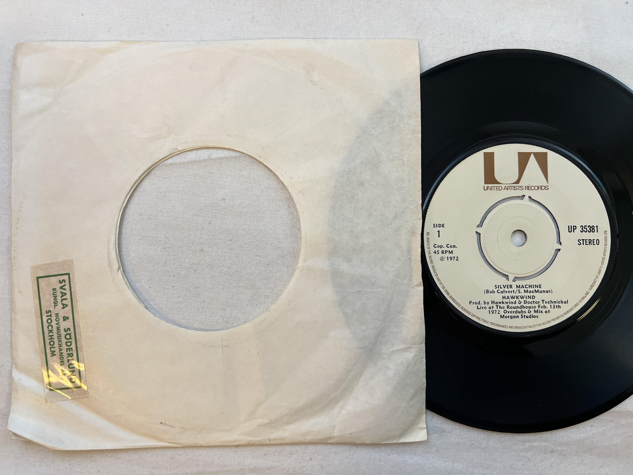 Omslagsbild för skivan HAWKWIND silver machine 7" -72 UK UNITED ARTISTS UP 35381