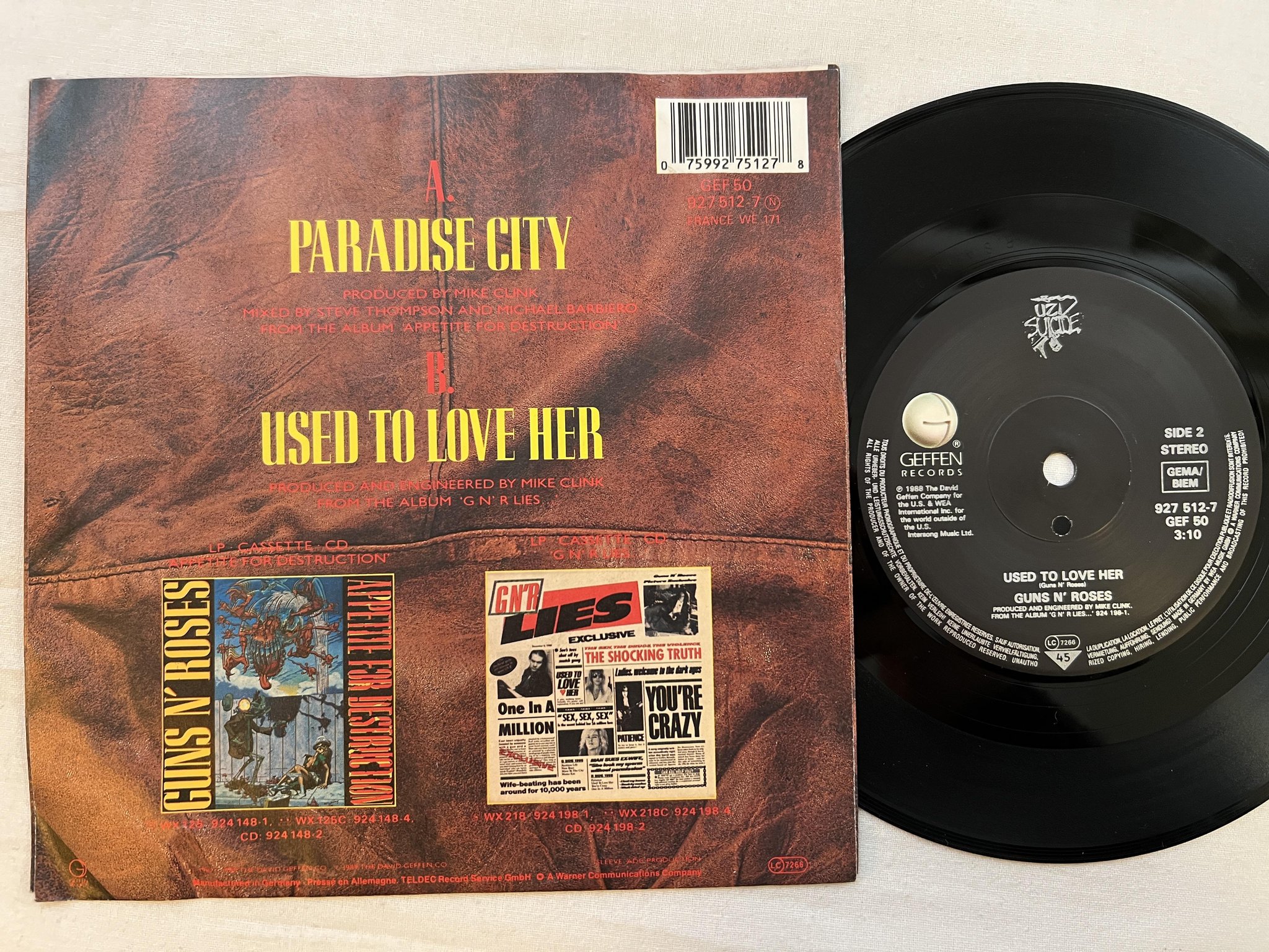Omslagsbild för skivan GUNS N ROSES paradise city 7" -87 Ger GEFFEN 927 512-7