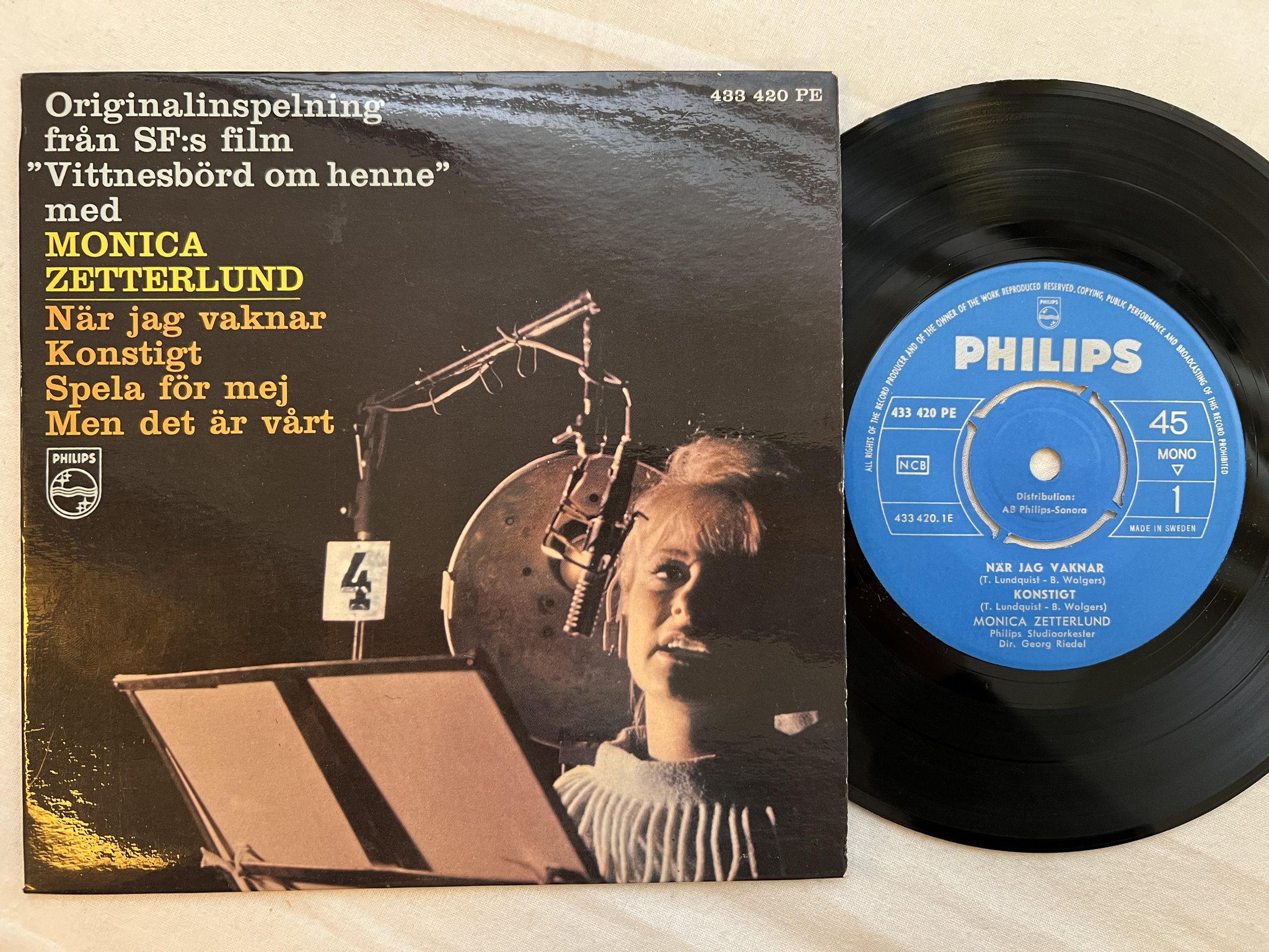 Omslagsbild för skivan MONICA ZETTERLUND Vittnesbörd Om Henne 7"ep -63 Swe PHILIPS 433 420 PE