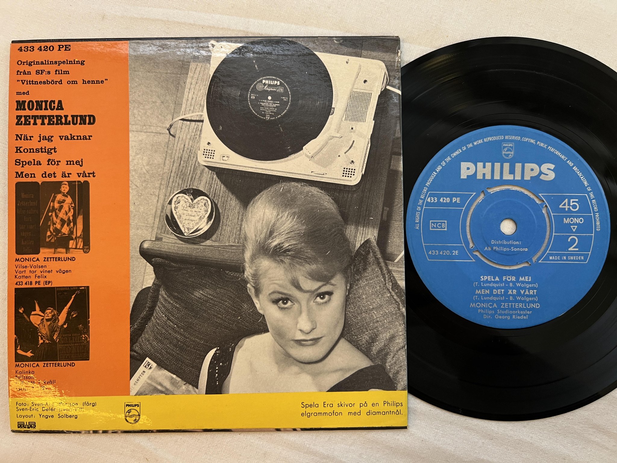 Omslagsbild för skivan MONICA ZETTERLUND Vittnesbörd Om Henne 7"ep -63 Swe PHILIPS 433 420 PE