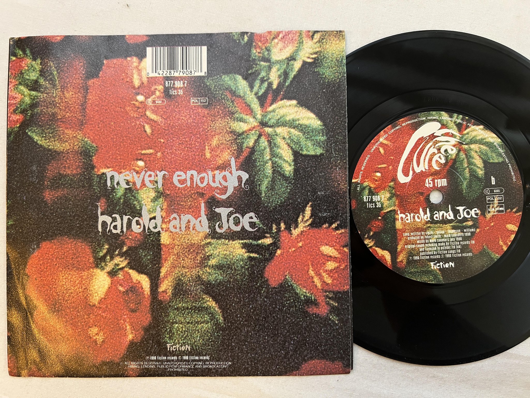 Omslagsbild för skivan THE CURE never enough 7" -90 Hol FICTION 8779087