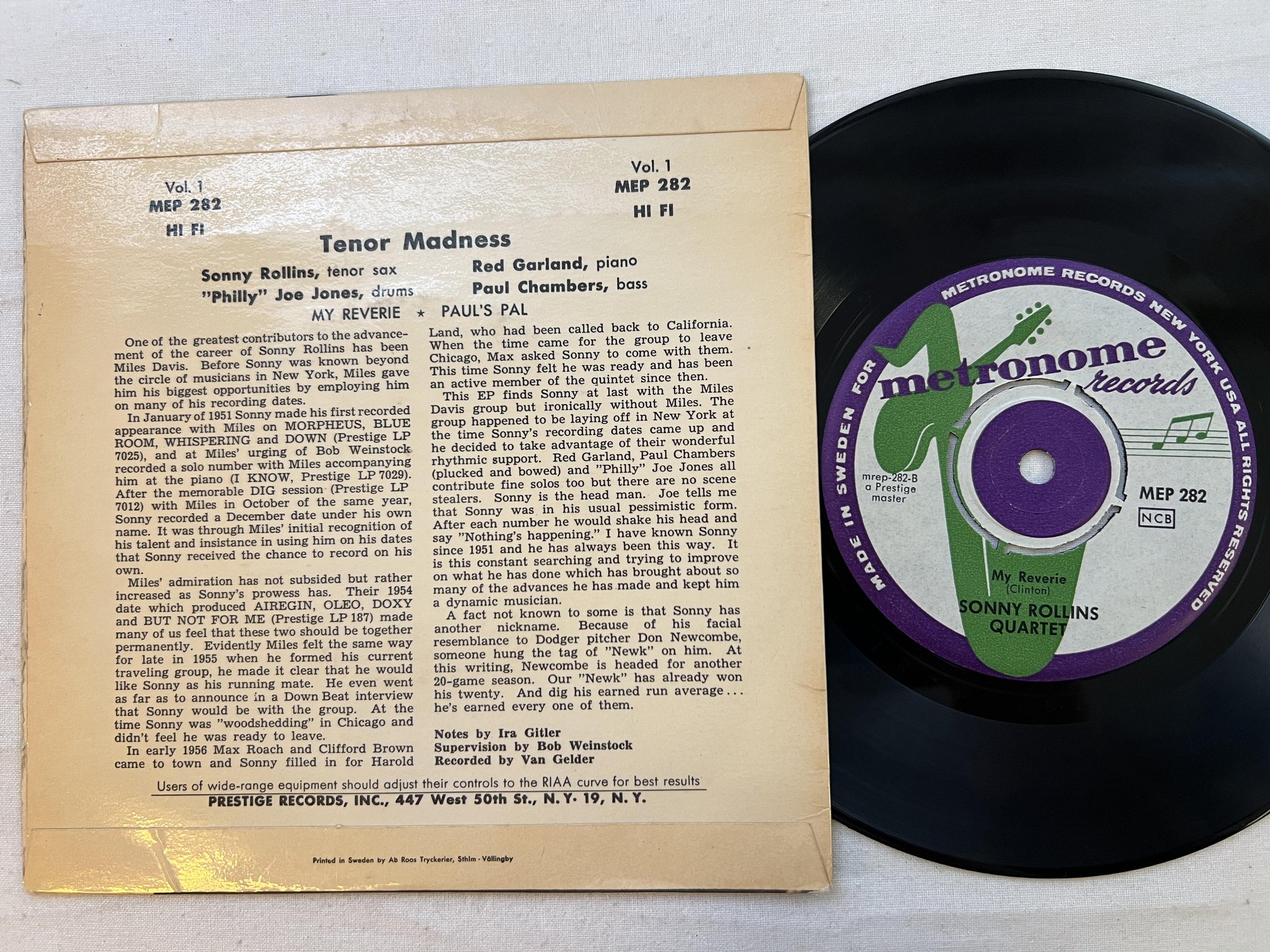 Omslagsbild för skivan SONNY ROLLINS QUARTET Paul's pal 7" -57 Swe METRONOME MEP 282