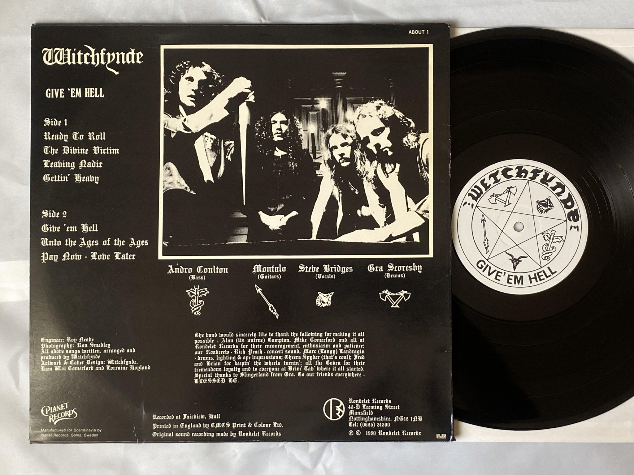 Omslagsbild för skivan WITCHFYNDE Give 'Em Hell LP -80 ncb RONDELET MUSIC ABOUT-1 ** METAL **