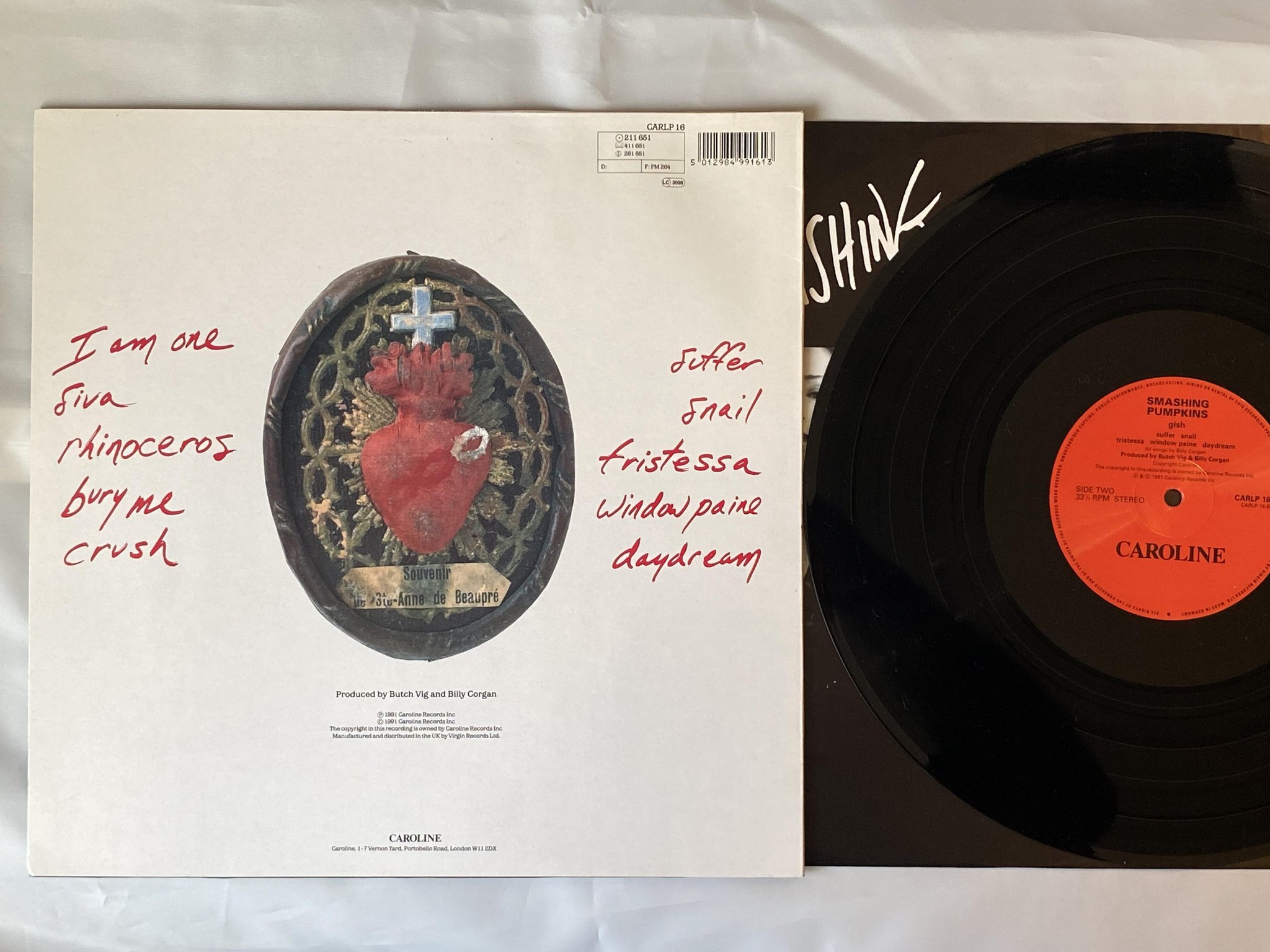 Omslagsbild för skivan SMASHING PUMPKINS gish LP -91 Ger CAROLINE CARLP 16 *** R a r e ***
