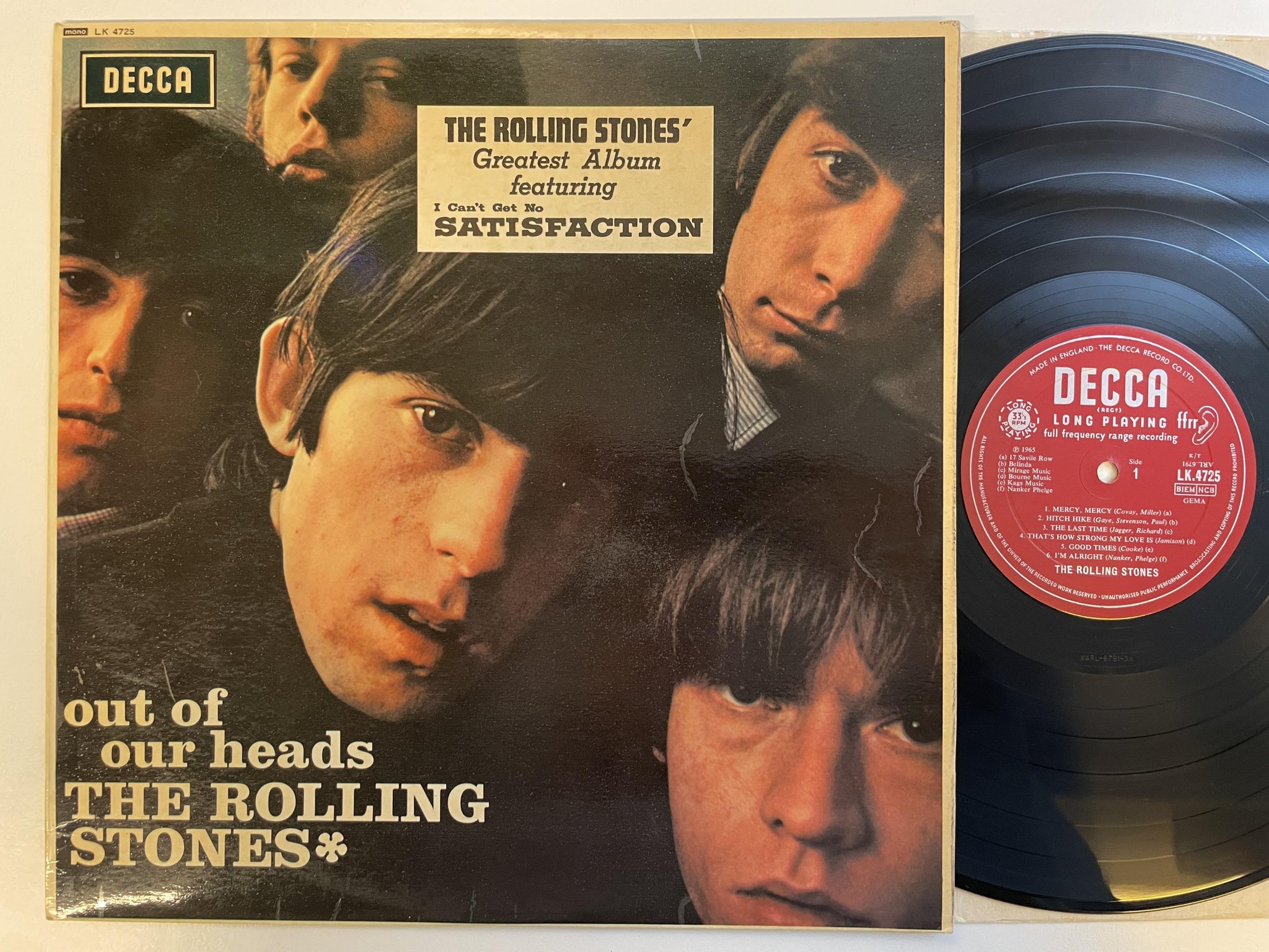 Omslagsbild för skivan THE ROLLING STONES out of our heads LP -65 UK DECCA mono LK 4725 export copy