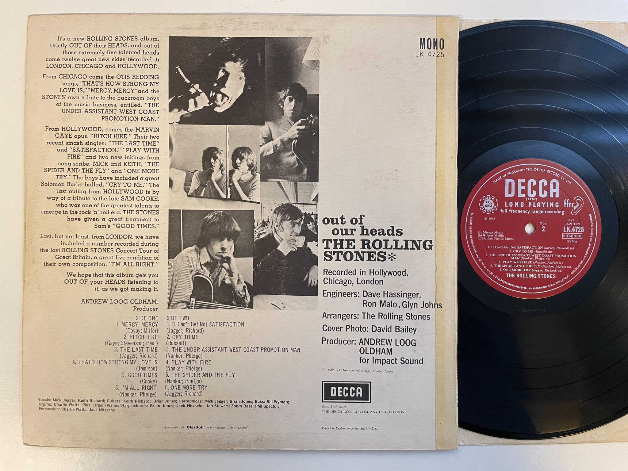 Omslagsbild för skivan THE ROLLING STONES out of our heads LP -65 UK DECCA mono LK 4725 export copy