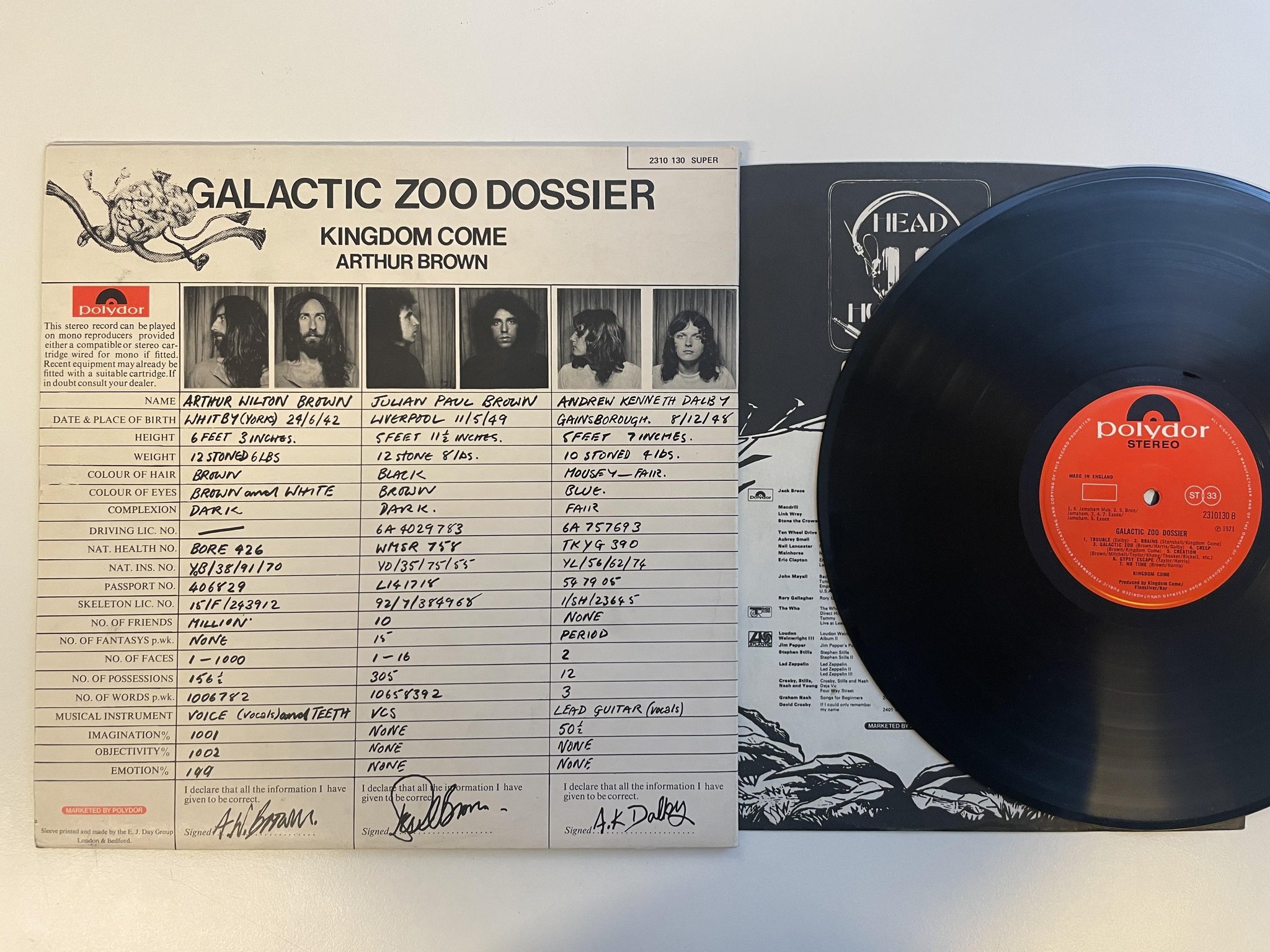 Omslagsbild för skivan KINGDOM COME ARTHUR BROWN Galactic Zoo Dossier LP -71 UK POLYDOR 2310130 rare