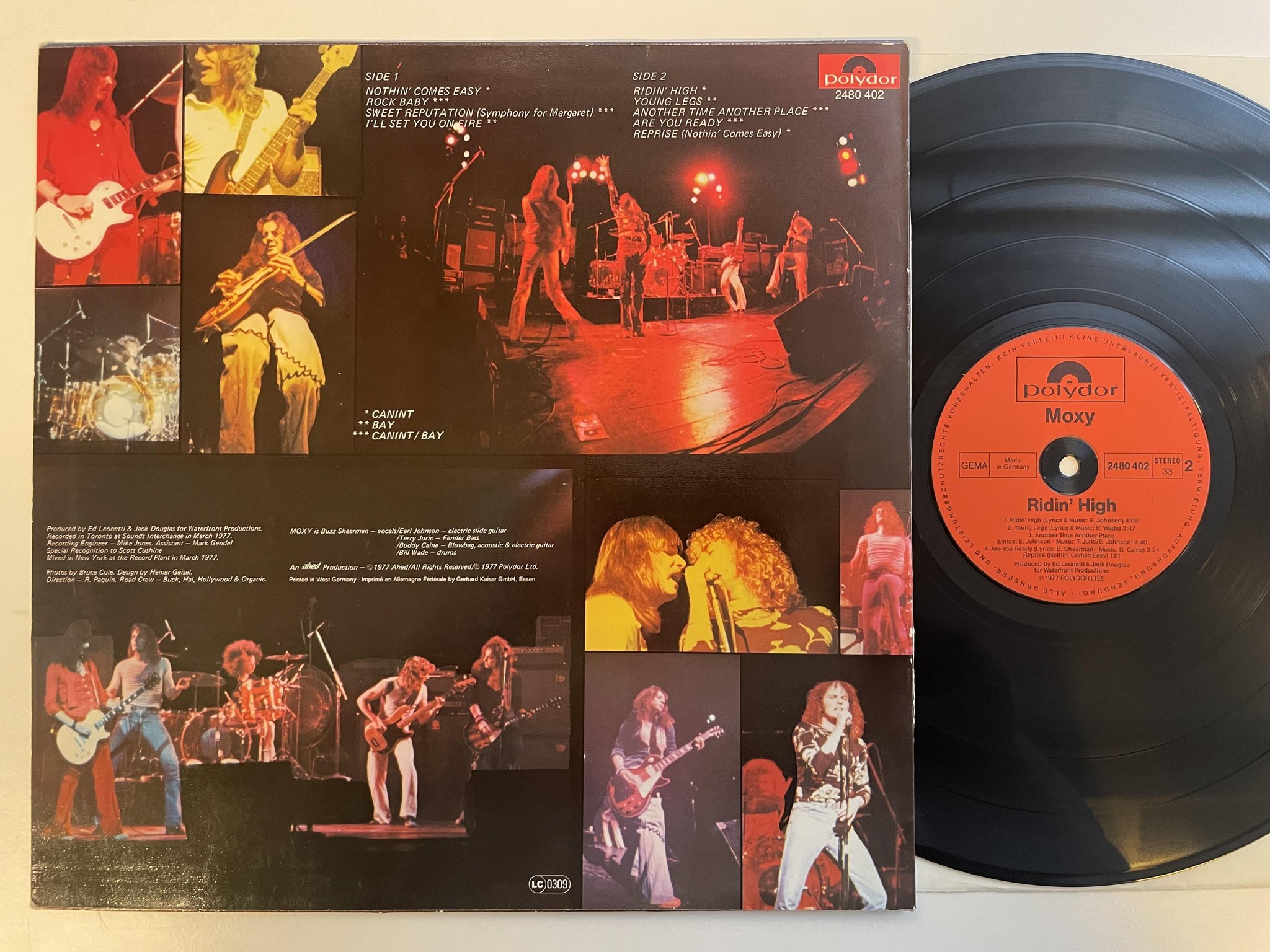 Omslagsbild för skivan MOXY ridin' high LP -77 Ger POLYDOR 2480402