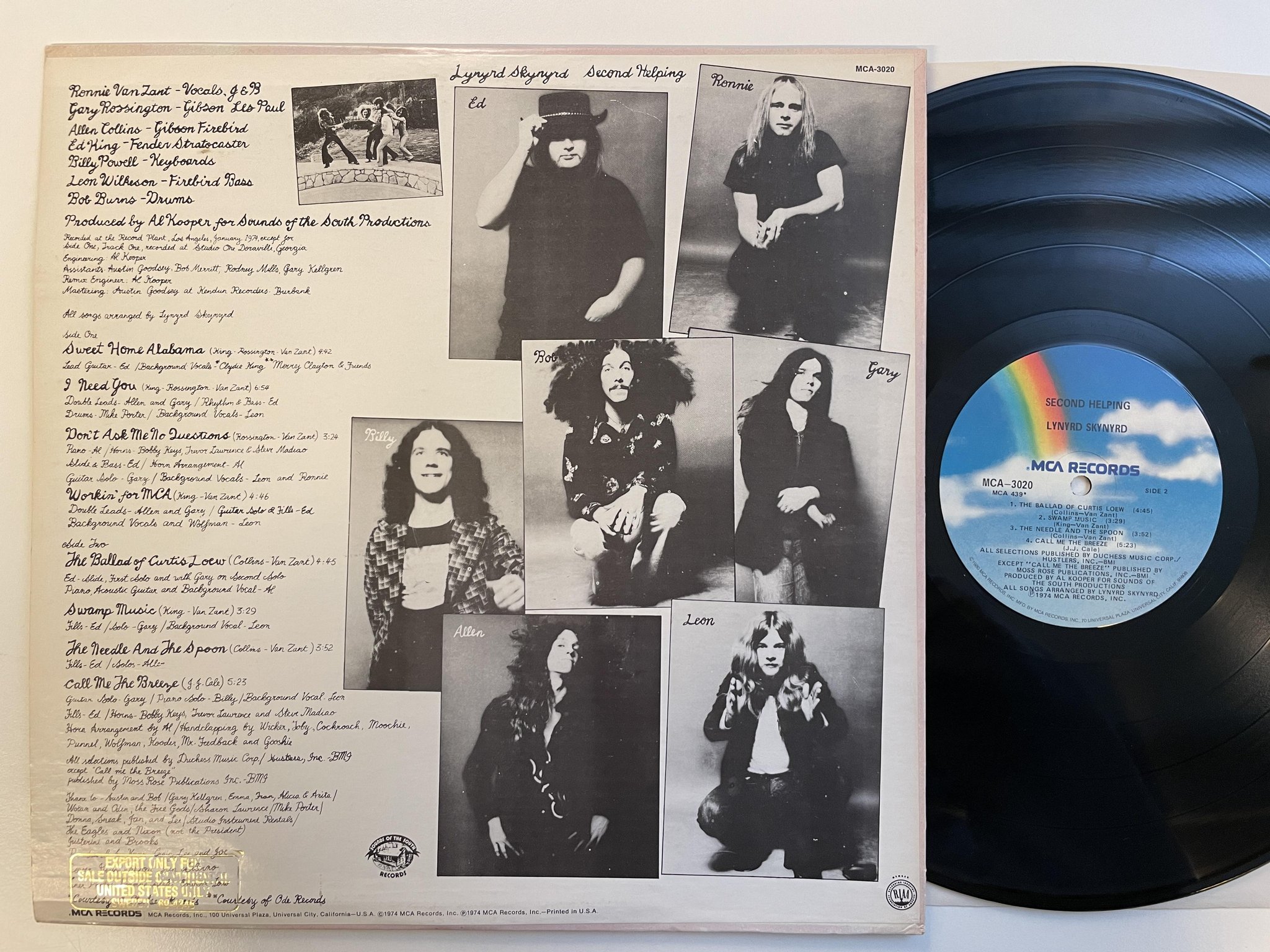 Omslagsbild för skivan LYNARD SKYNARD second helping LP -74 US MCA 3020 ** EXPORT STAMP ON COVER **