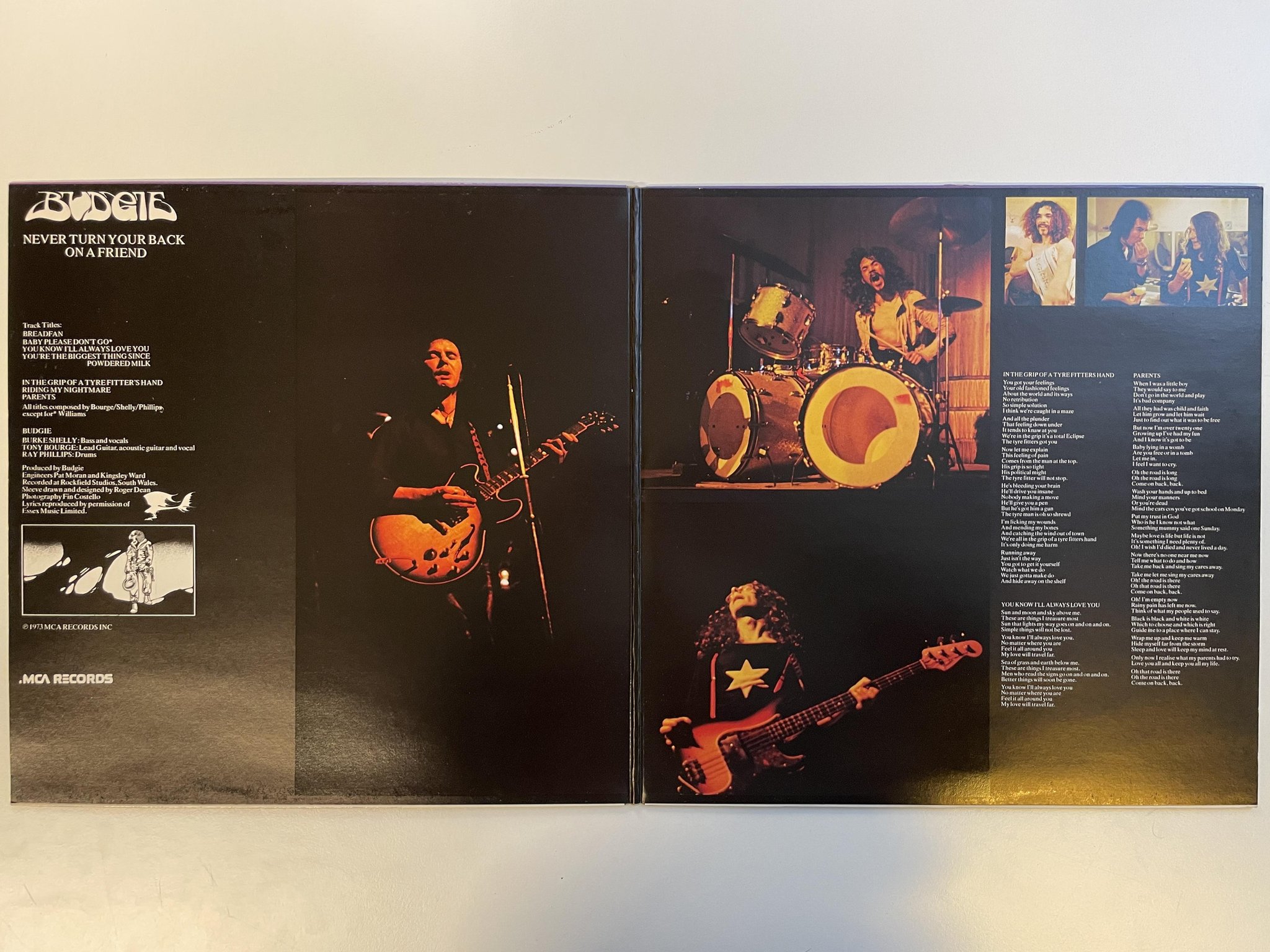 Omslagsbild för skivan BUDGIE never turn your back on a friend LP UK MCA MCG 3513
