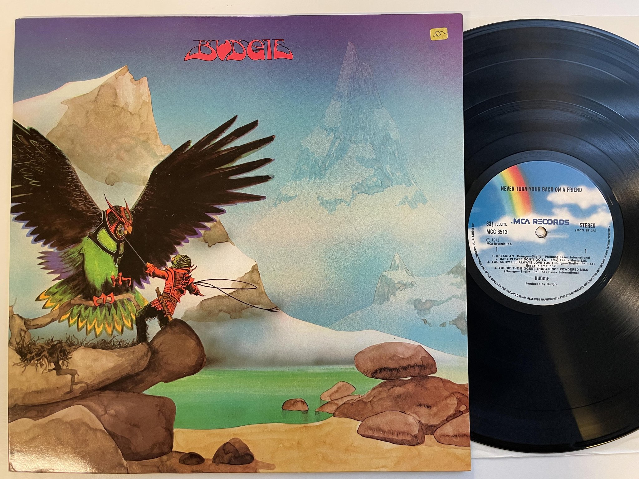 Omslagsbild för skivan BUDGIE never turn your back on a friend LP UK MCA MCG 3513