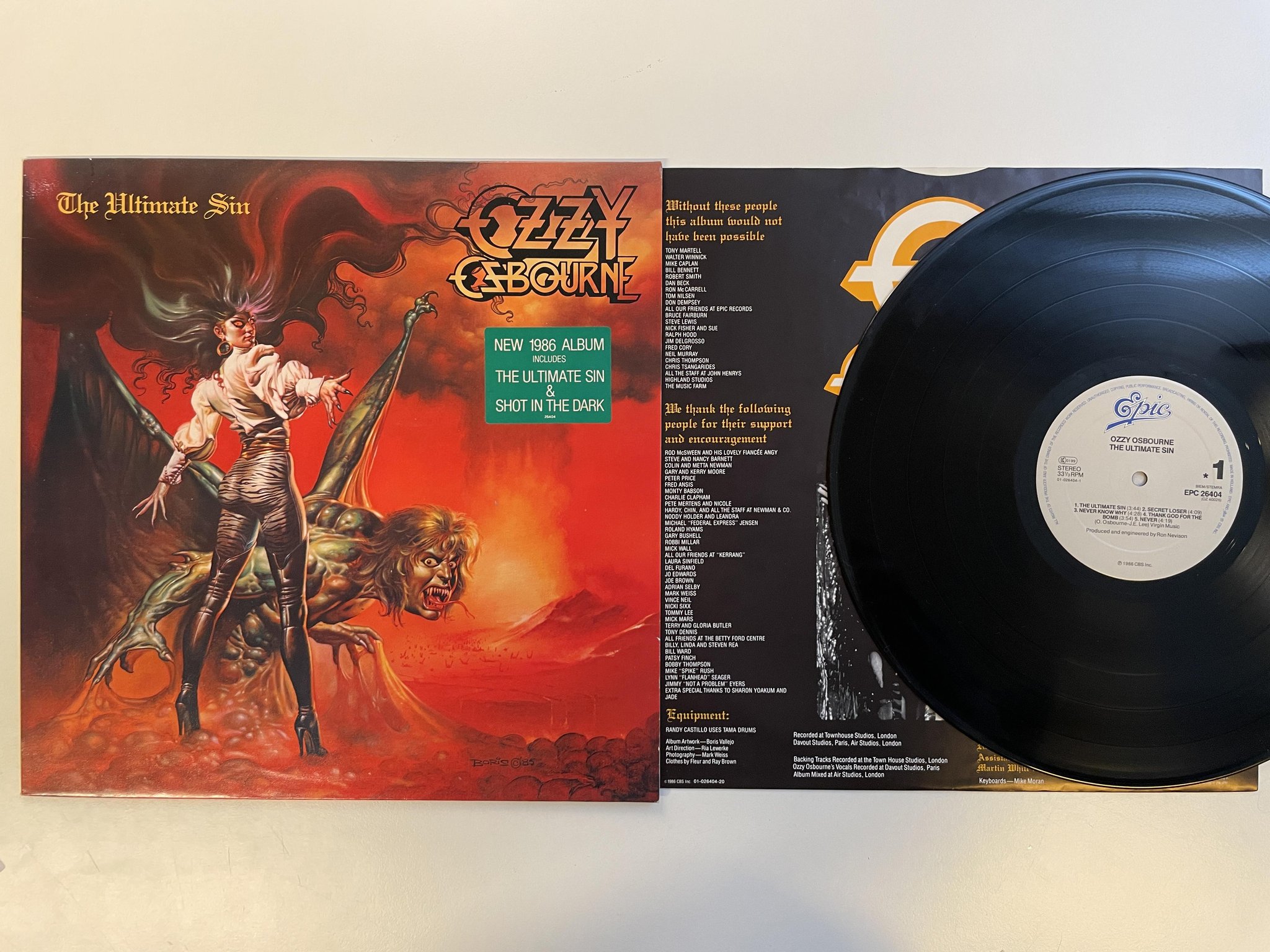 Omslagsbild för skivan OZZY OSBOURNE the ultimate sin LP -86 Hol EPIC EPC 26404