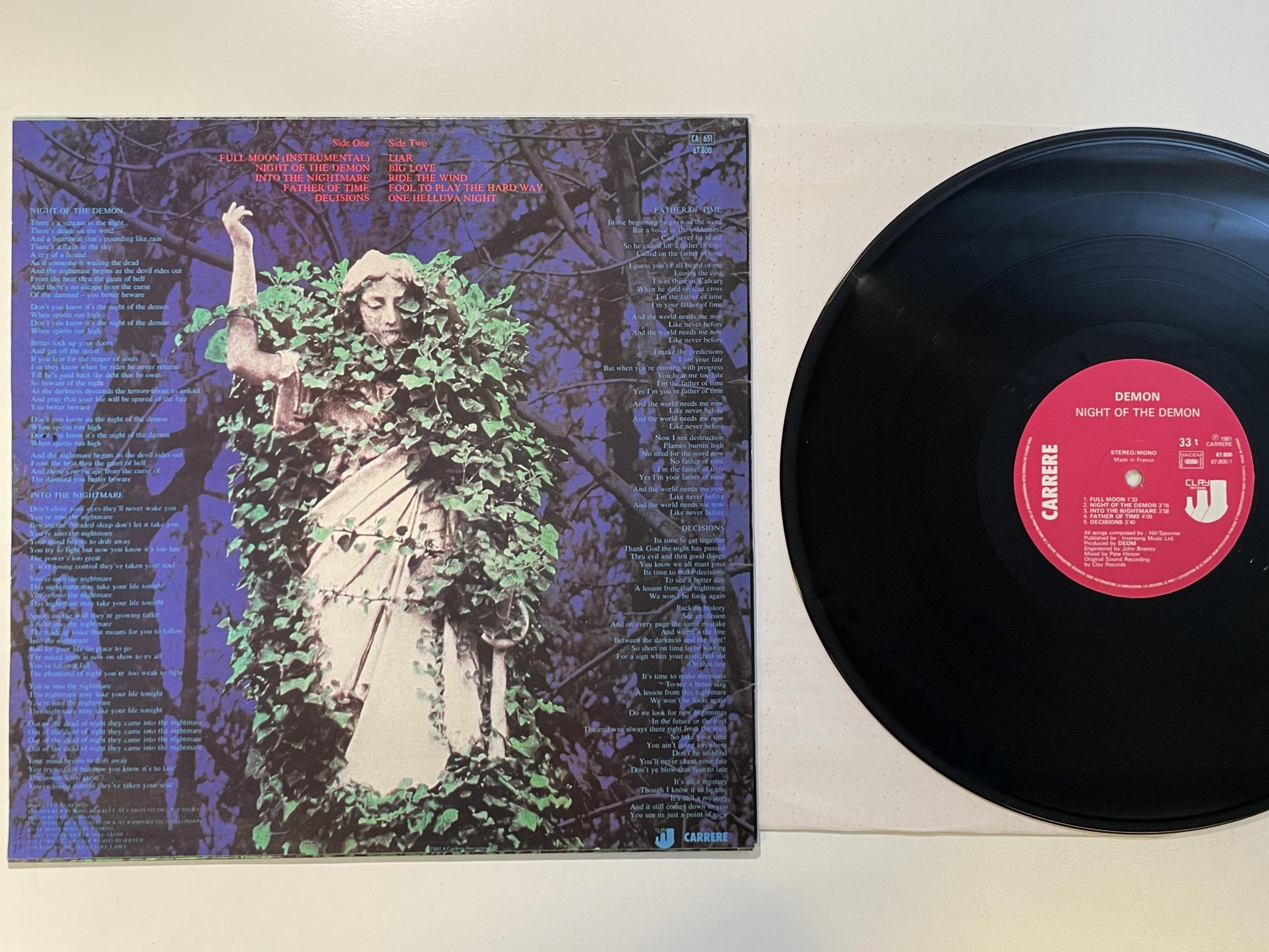 Omslagsbild för skivan DEMON night of the demon LP -81 Fra CARRERE 67800