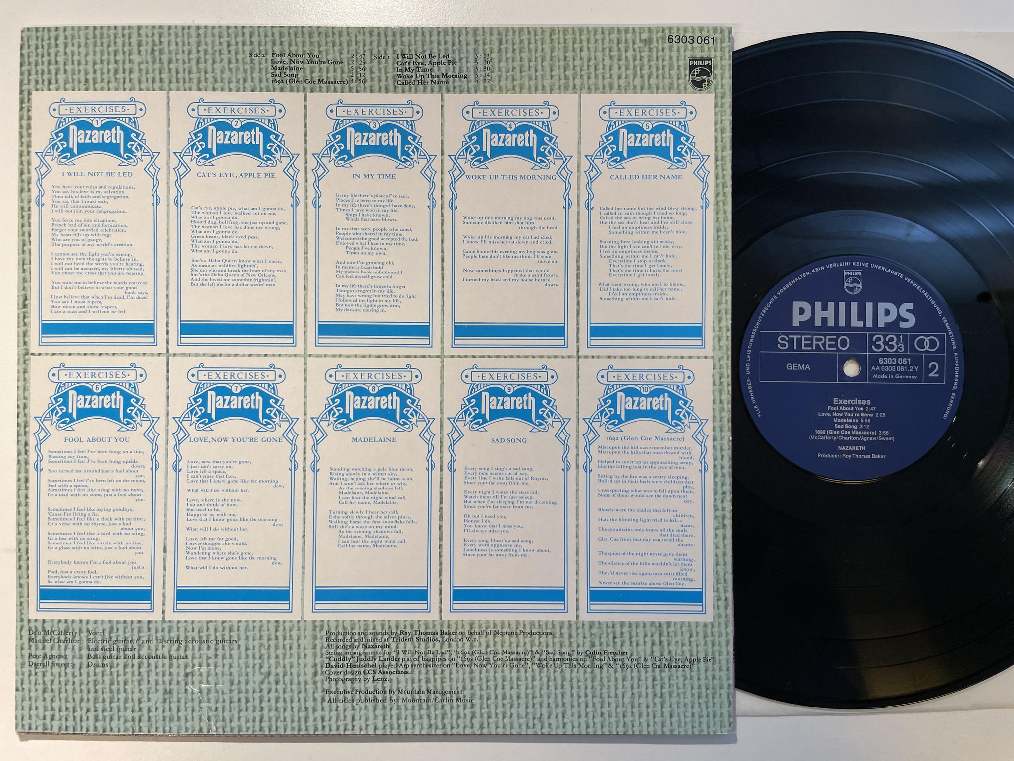 Omslagsbild för skivan NAZARETH exercises LP Ger PHILIPS 6303 061