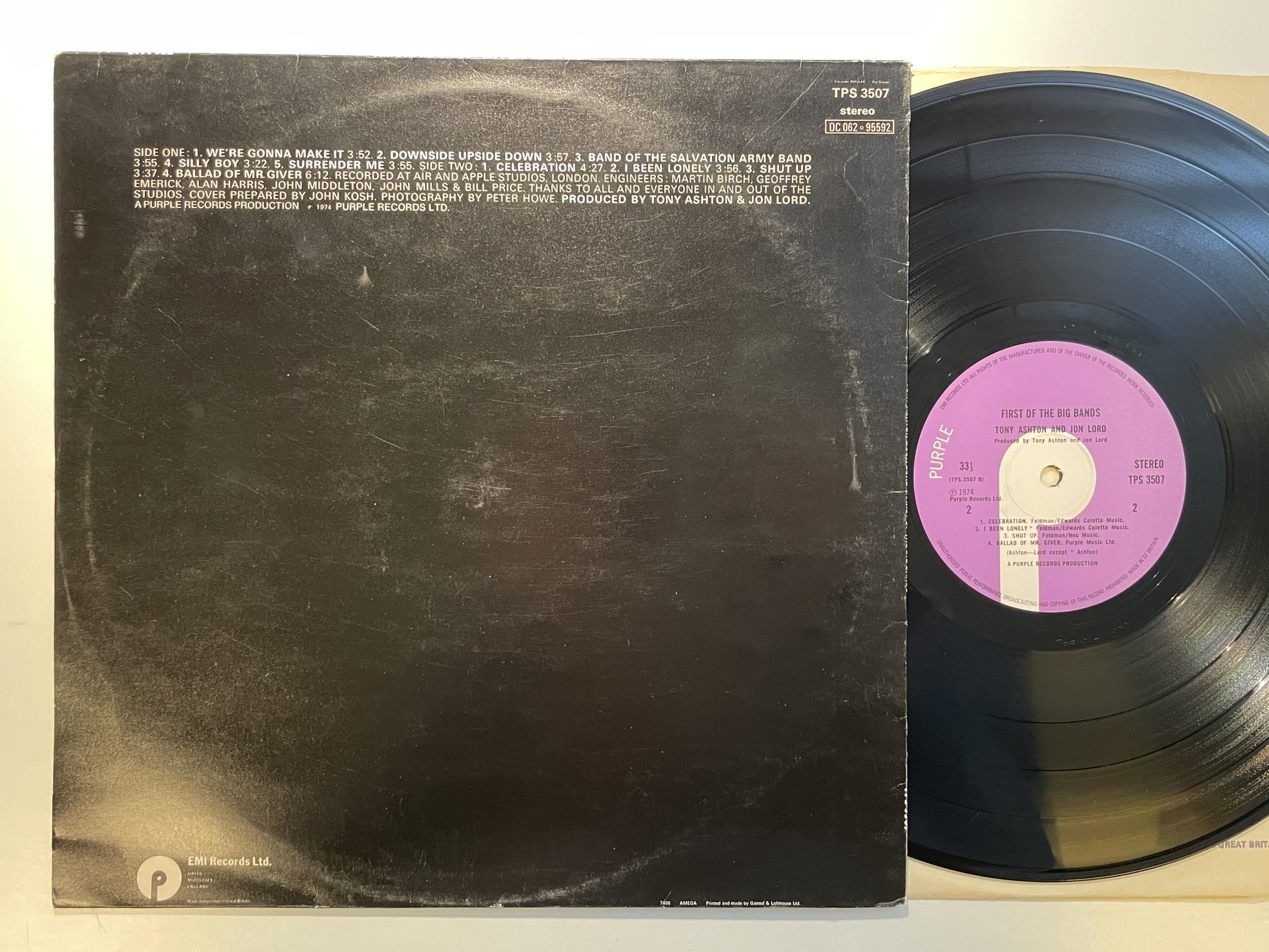 Omslagsbild för skivan TONY ASHTON AND JON LORD first of the big bands LP -74 UK PURPLE TPS 3507