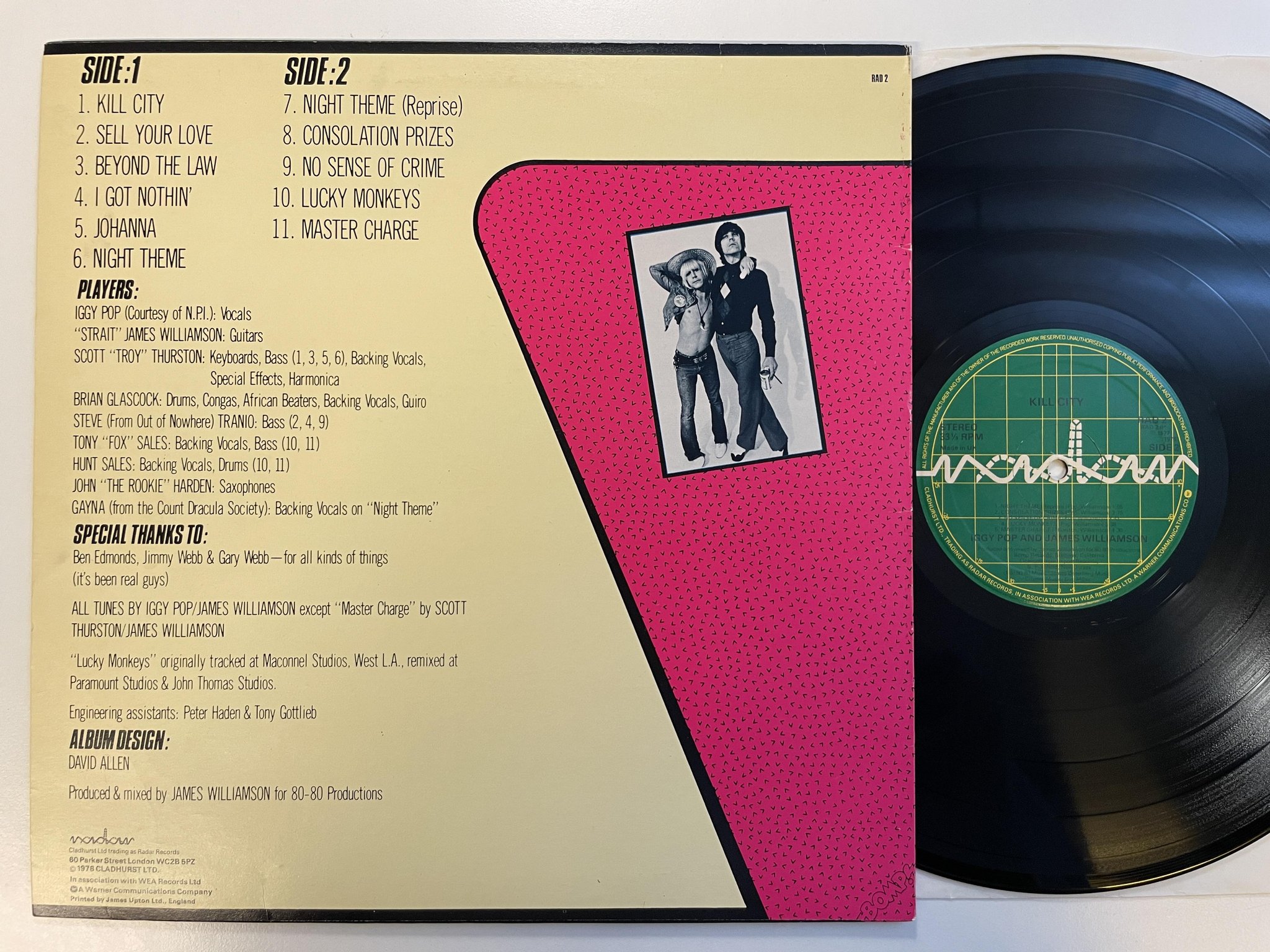 Omslagsbild för skivan IGGY POP AND JAMES WILLIAMSON kill city LP -78 UK RADAR RAD 2