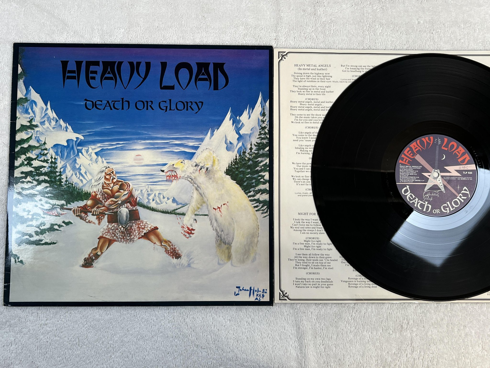 Omslagsbild för skivan HEAVY LOAD death or glory LP -82 Swe THUNDERLOAD TLP 822 *** POSTER ***
